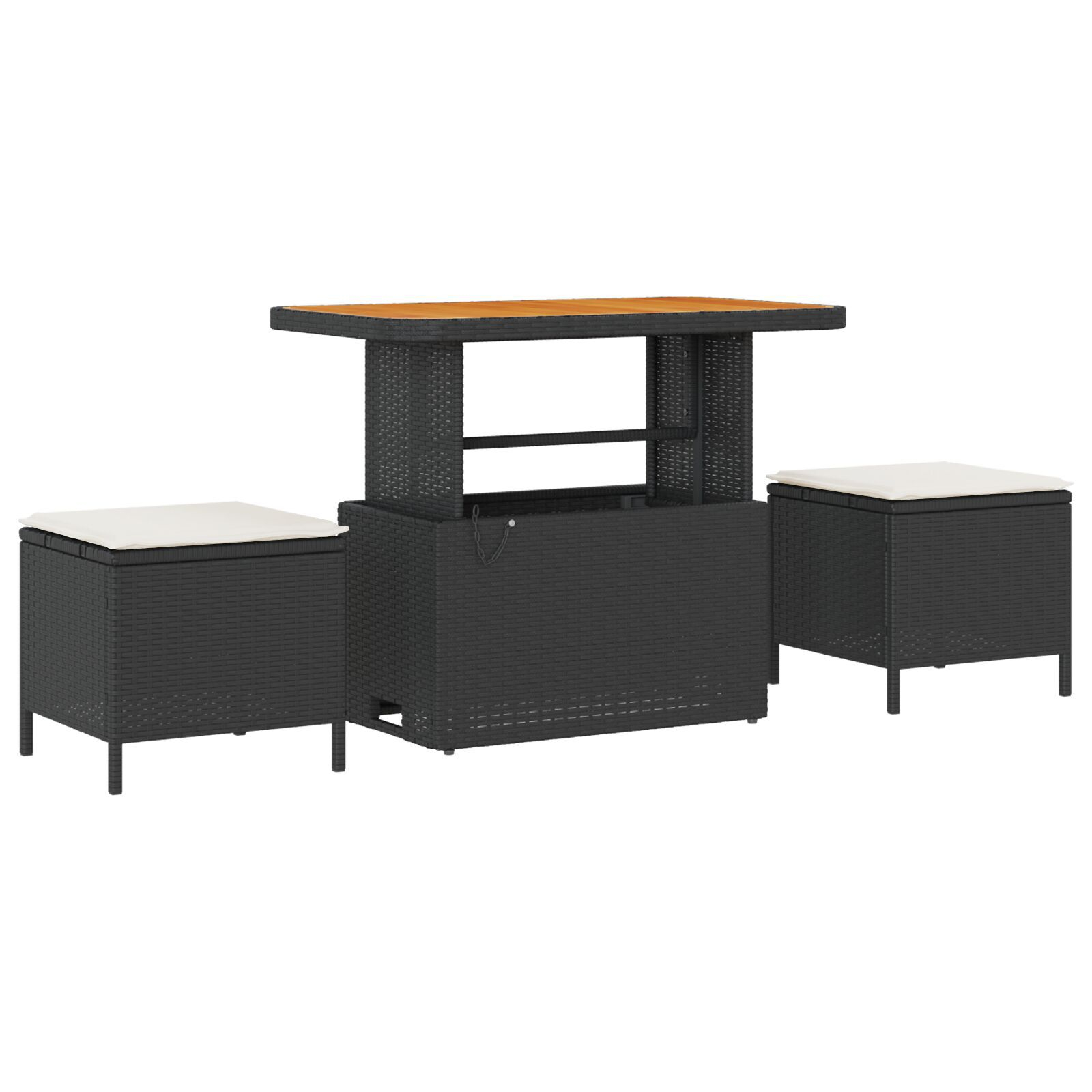 Set canapea grădină cu 10 piese cu perne ratan negru acacia, Set dulap cu 3 piese pentru grădină cu perne ratan negru acacia [4]