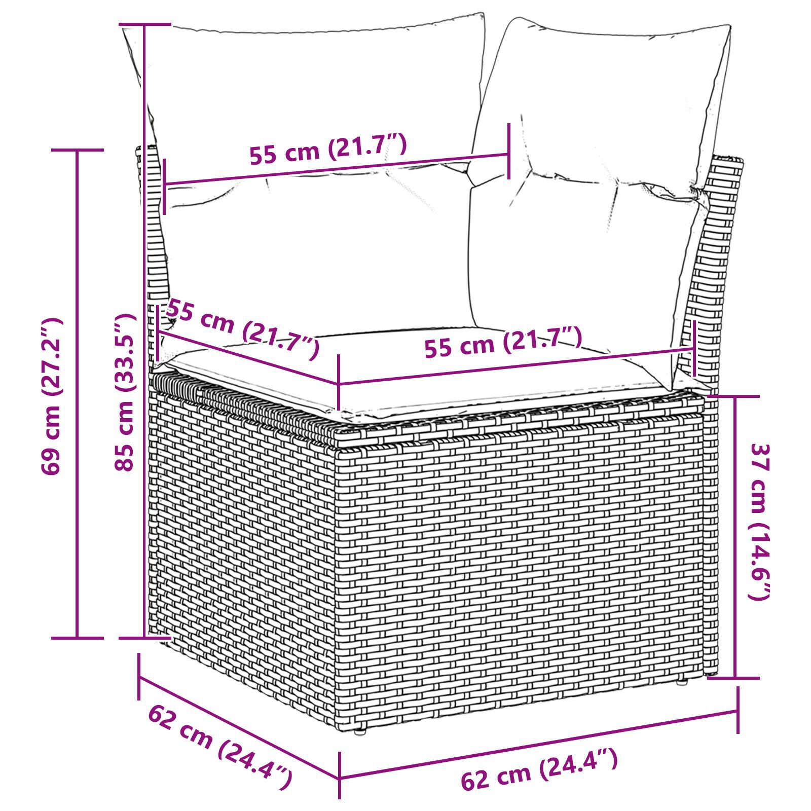 9-osaline aia sofa komplekt padjadega must polürotang - Image 9