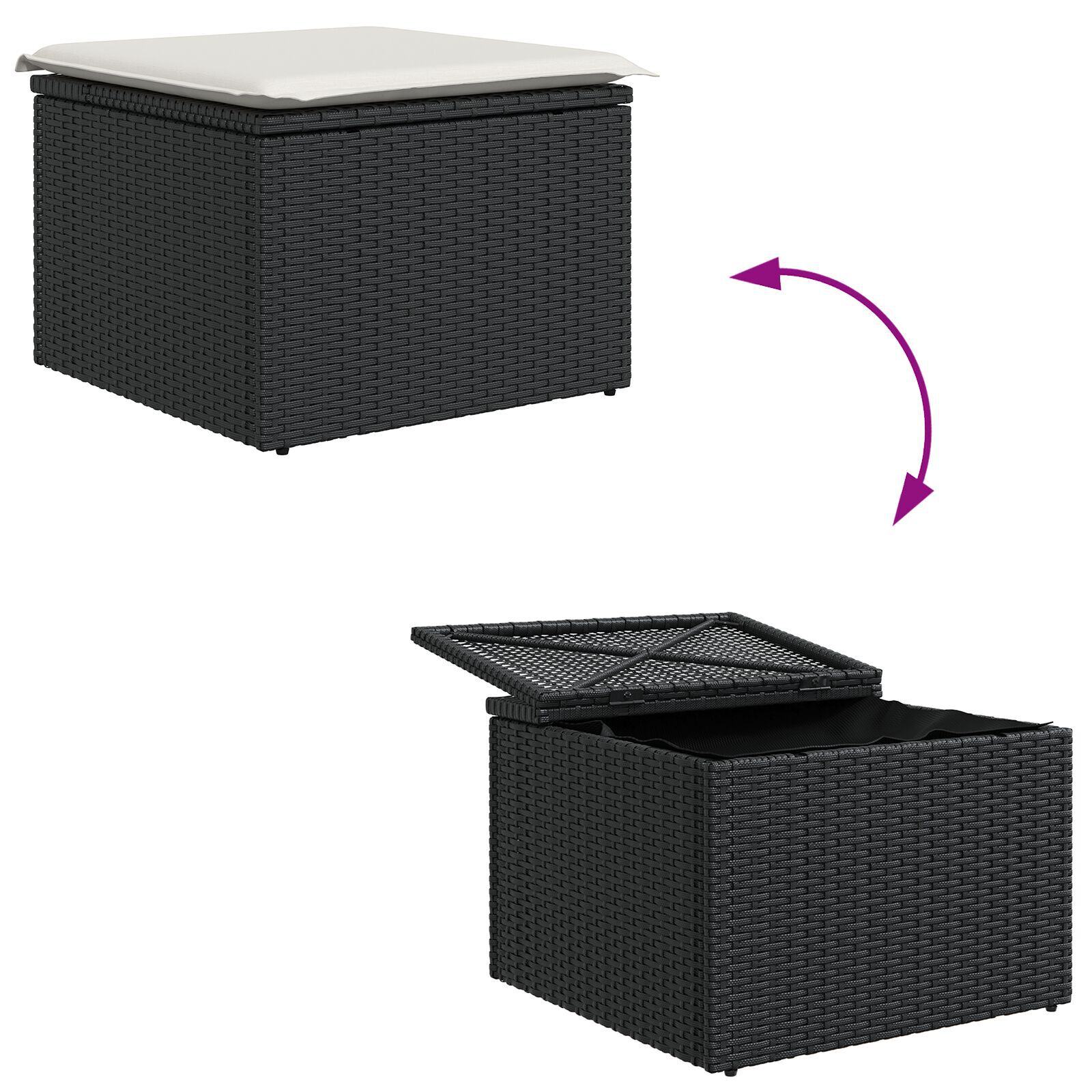 Aia diivanikomplekt 9-osaline Must ja kreemjas Rattan ja kangas - Image 9