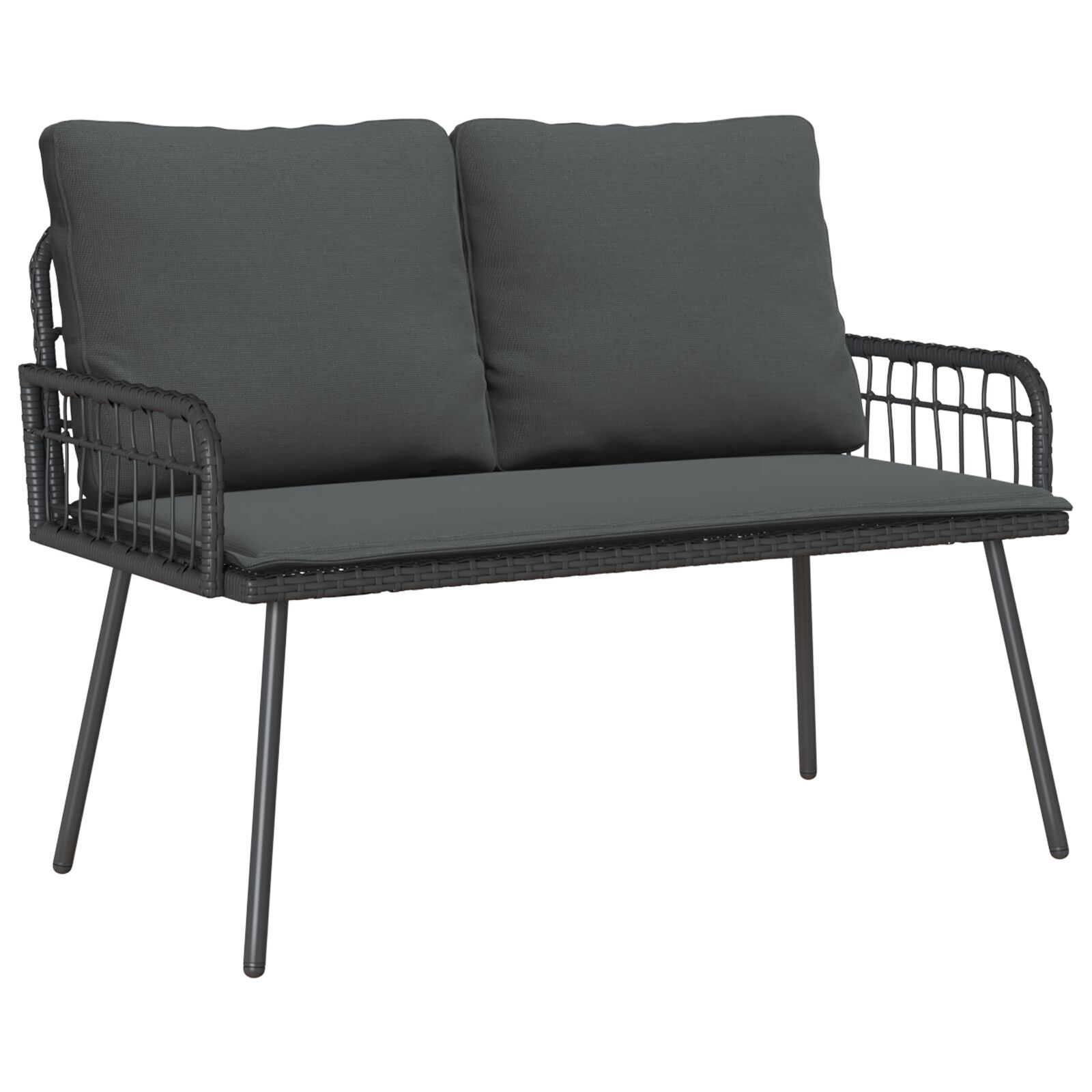 2-osaline aianduse komplekt pehmendustega must polü rattan - Image 5