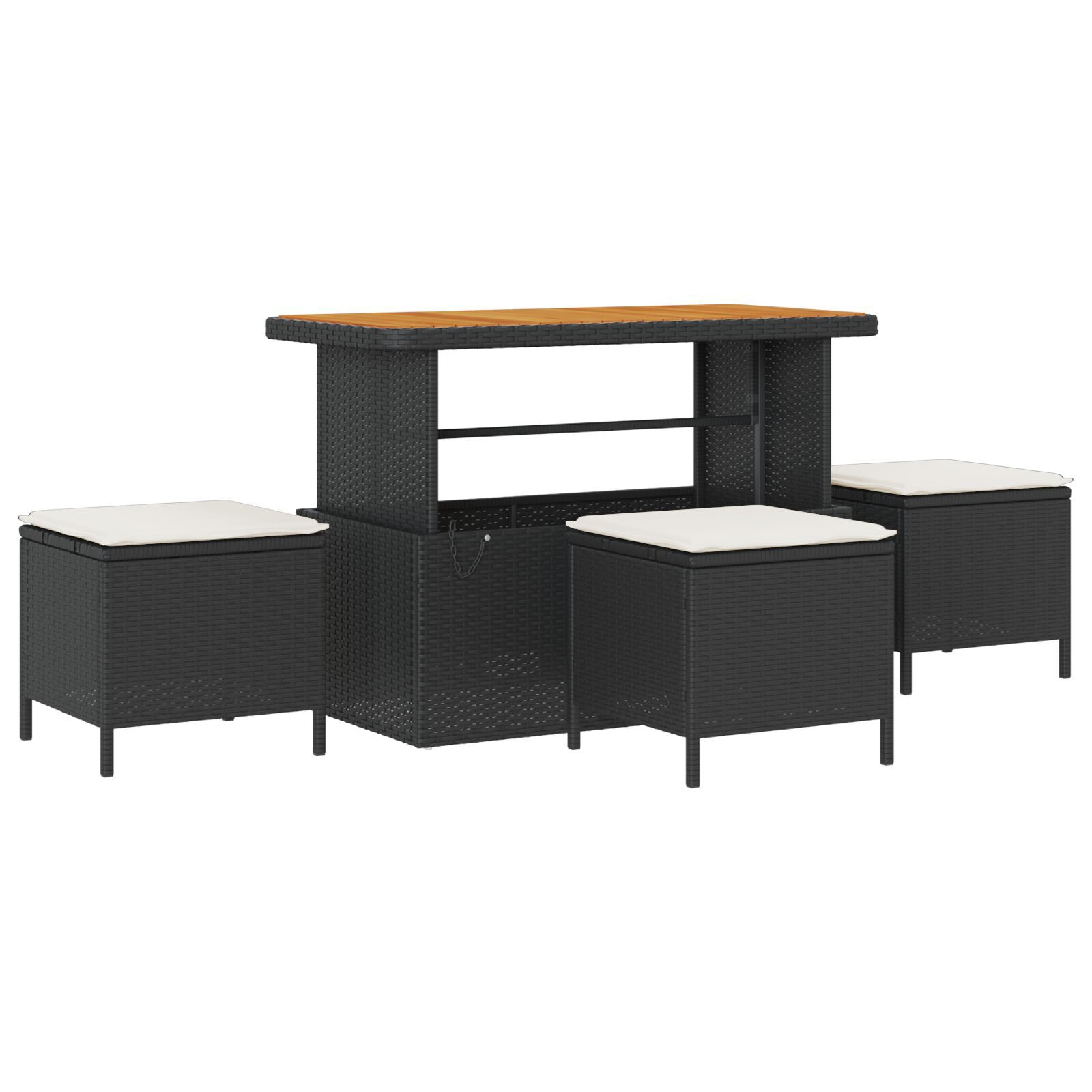 Set de canapea de grădină  cu 9 piese și perne Negru Poliratan Acacia, Set de dining de grădină  cu 3 piese și perne Negru Poliratan Acacia [4]