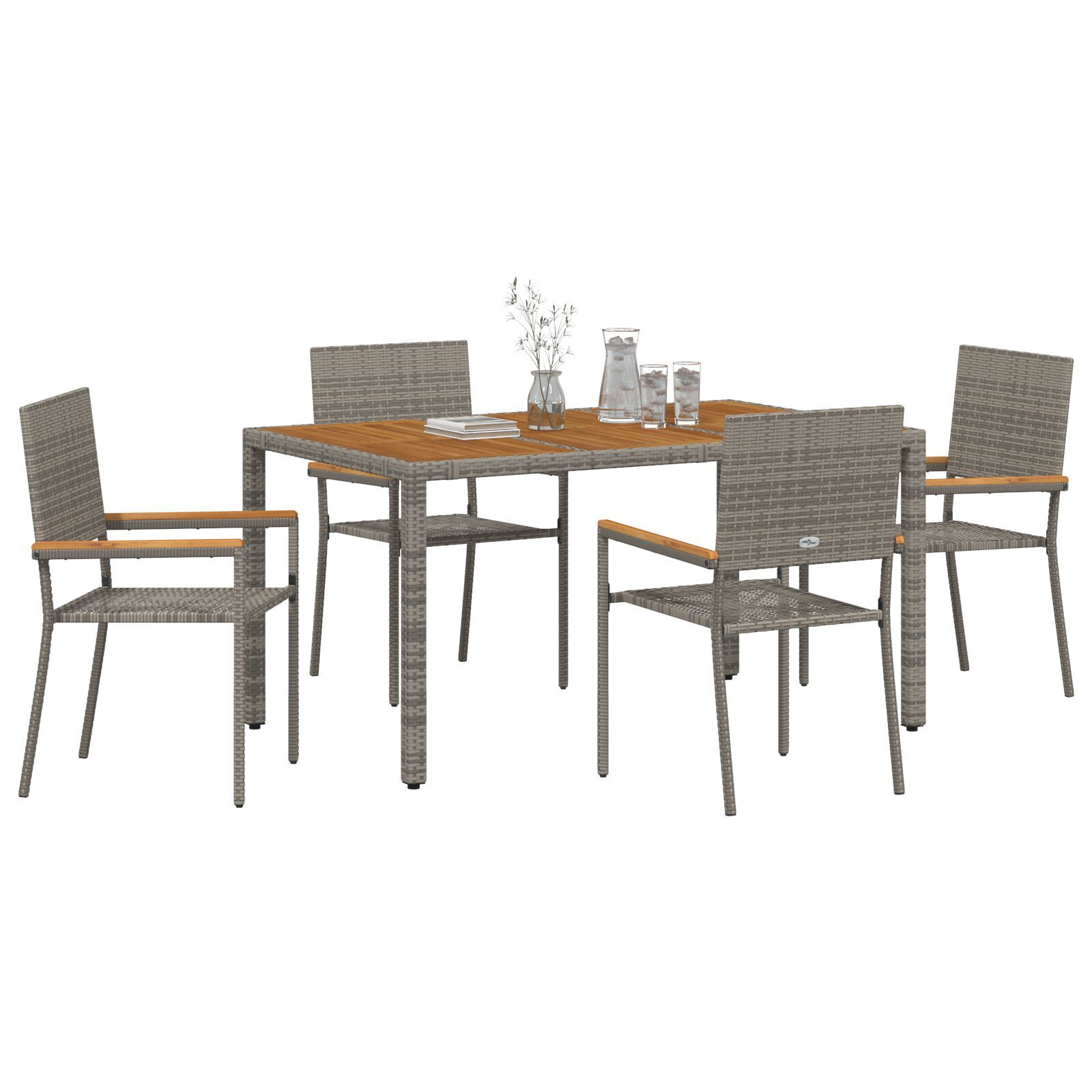 Set de Mese pentru Grădină  în Cinci Piese Gri Poliratan, Scaune de Grădină  cu Perne 2 buc Gri Poliratan [3]