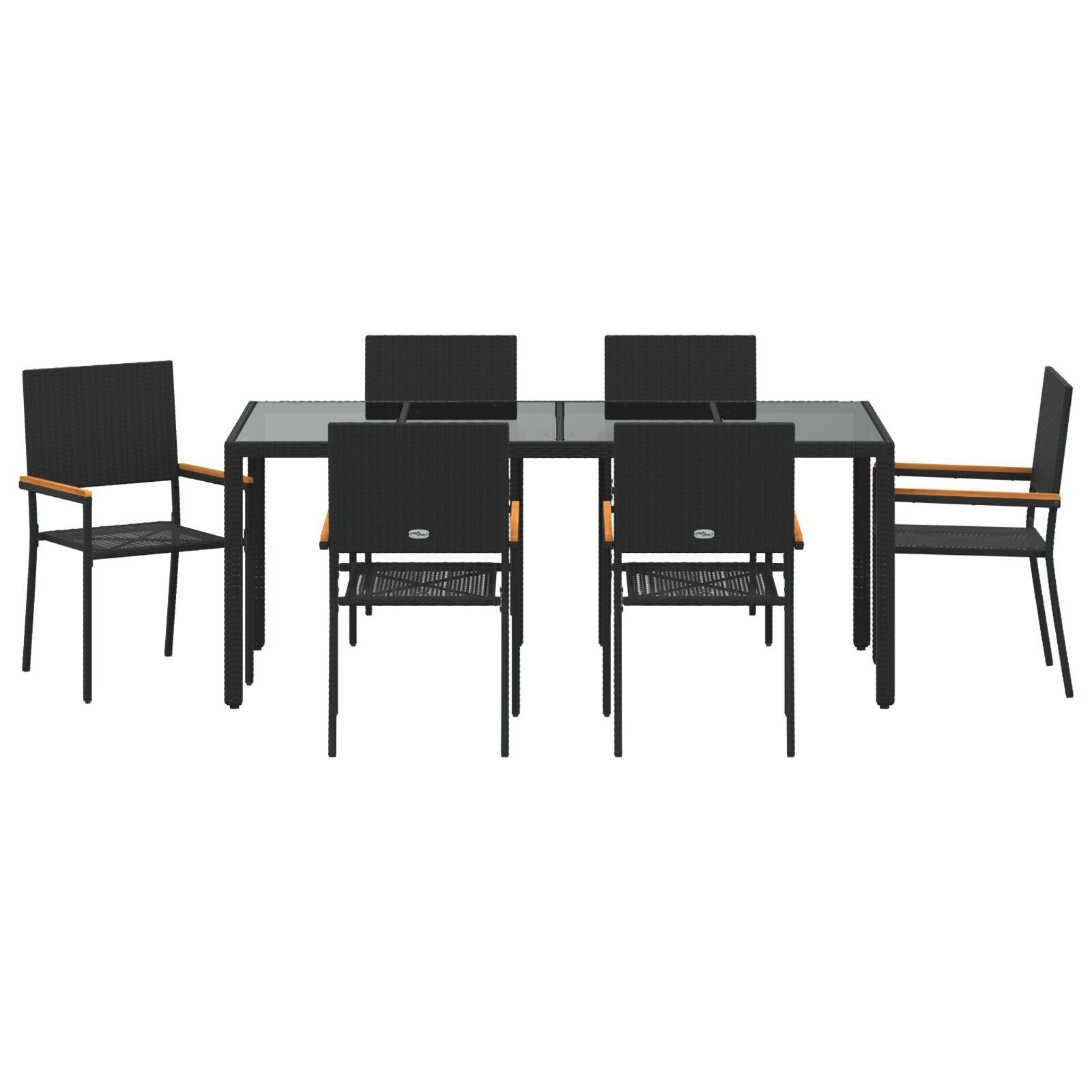 Set dining grădină  7 piese negru ratan polimeric, Scaune grădină  cu perne - Set 2 piese în negru ratan polimeric [7]