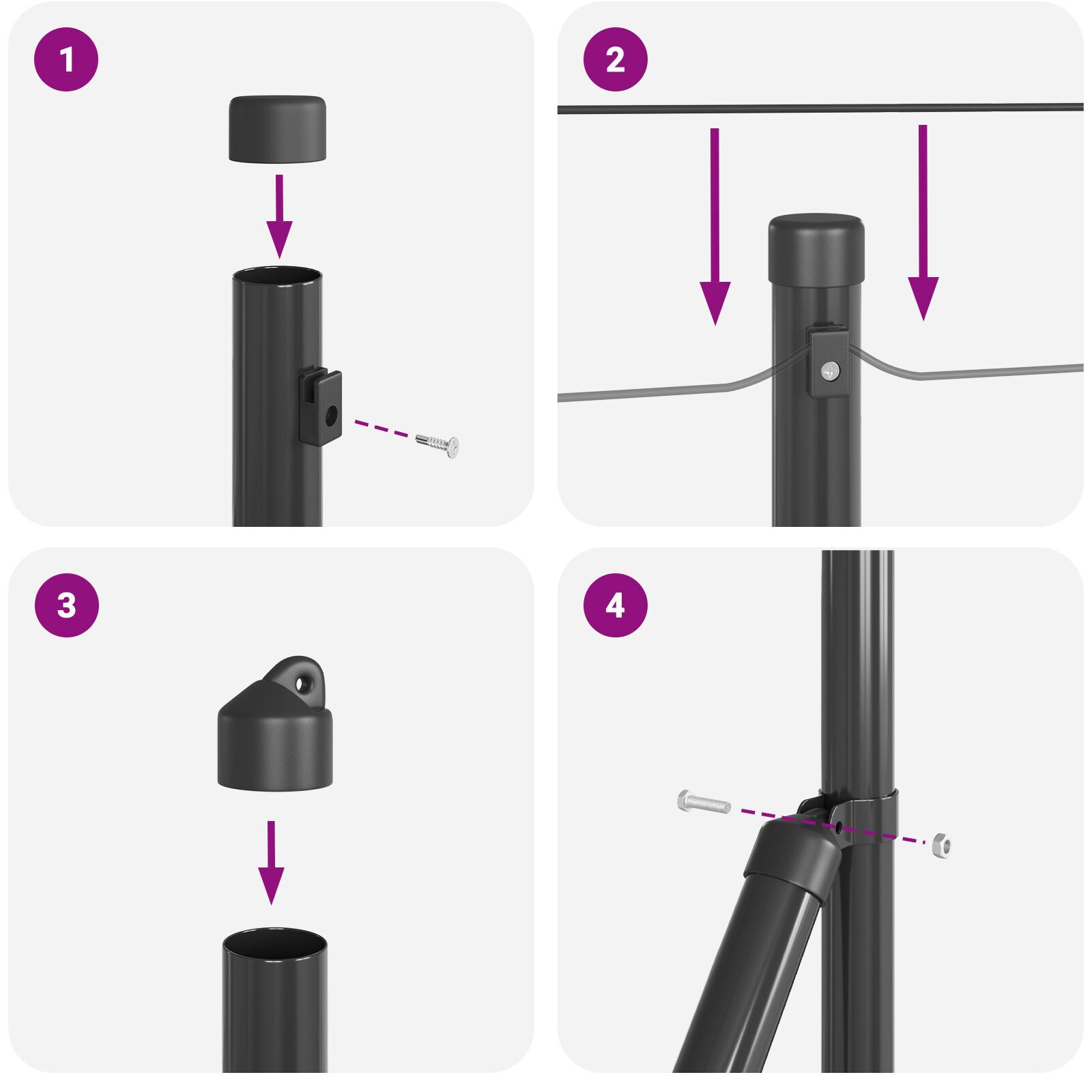 Fence Post Set Set of 2 Grey Plastic 25 x 1 m Simple - Image 11