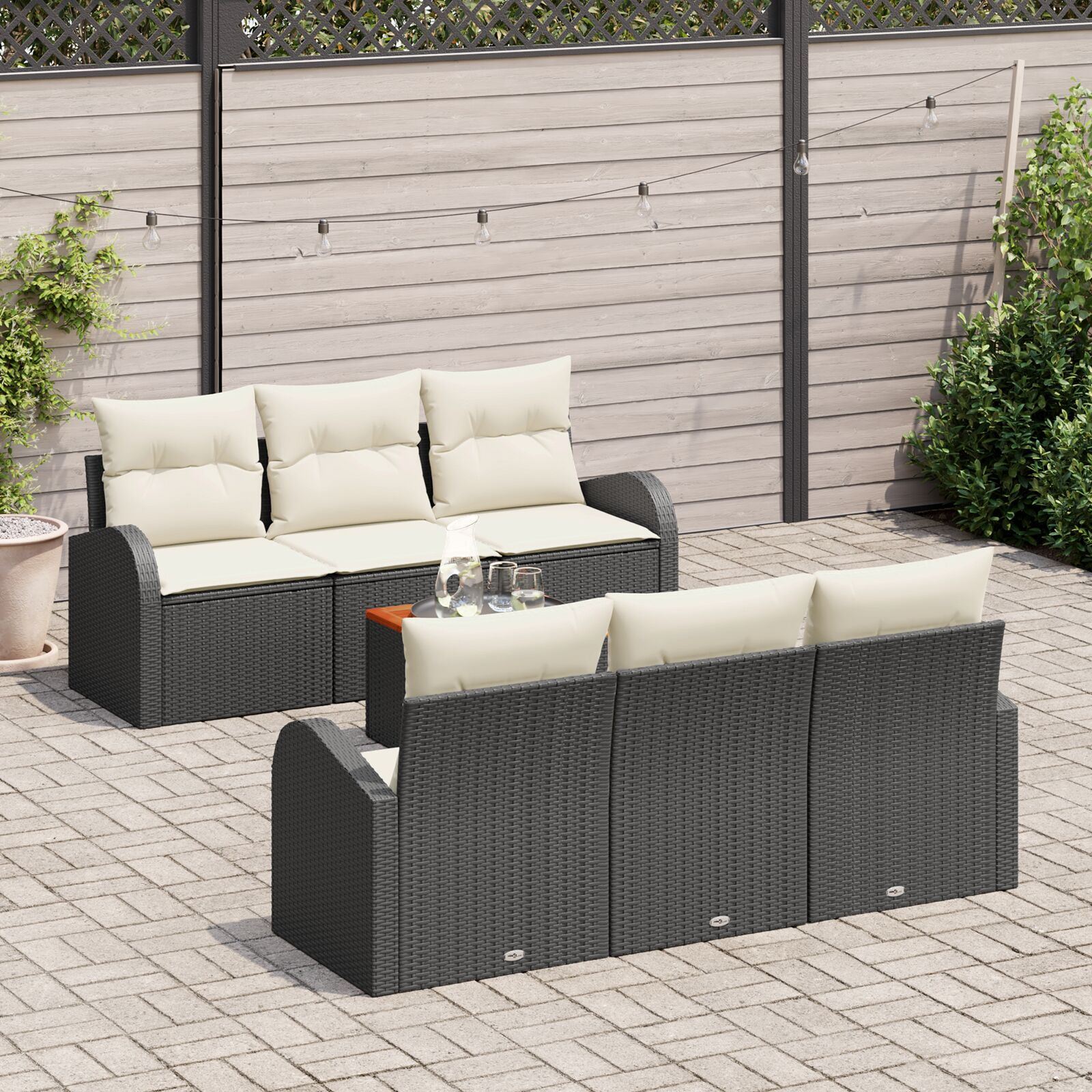 Thumbnail - vidaXL 7-teiliges Garten Sofaset mit Kissen Schwarzes Poly Rattan Akazie