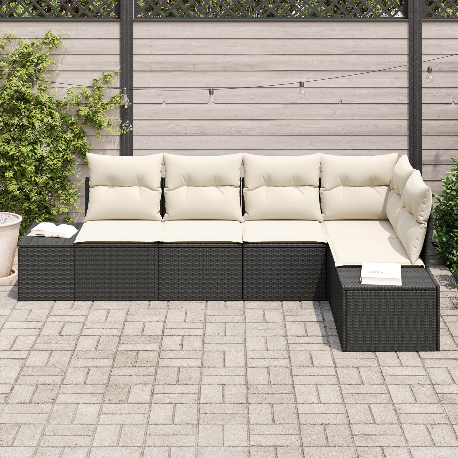 5-osaline aia sofade komplekt padjadega mustast polürotangist - Image 3