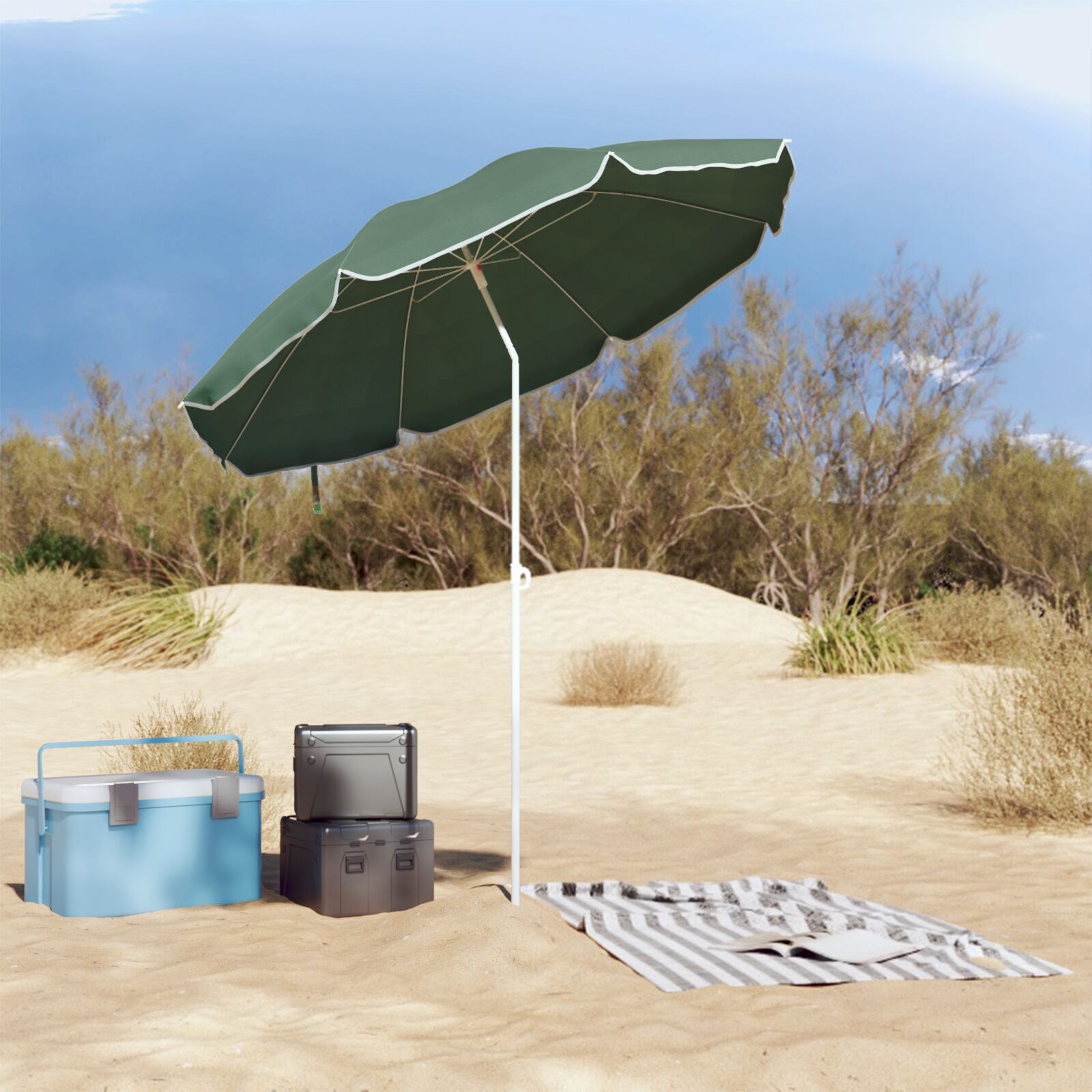 Thumbnail - vidaXL Strandschirm mit Metallmast Grün 161x193 cm Polyester