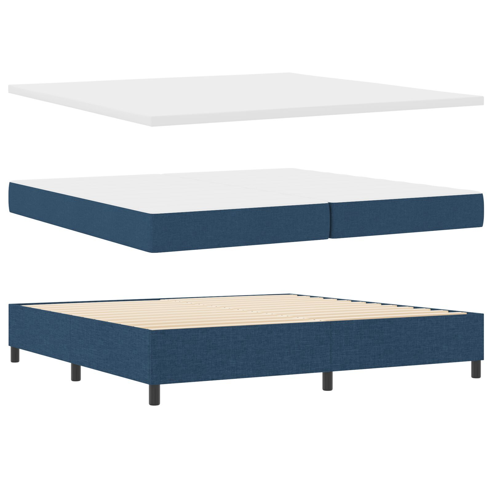Thumbnail - vidaXL Boxspringbett mit Matratze & Bank Blau 200x200 cm Stoff