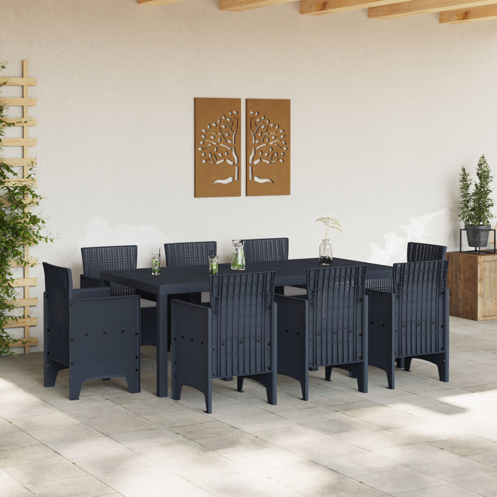 Thumbnail - vidaXL 9-teiliges Garten-Essset mit Kissen Anthrazit Poly Rattan