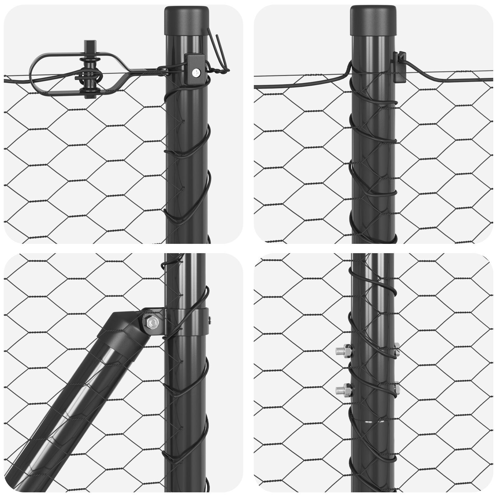 Thumbnail - vidaXL Sechseckzaun Grau 1,4x25 m Stahl,  Zaunpfähle mit Spike 13 Stück Ø32 mm 160 cm galvanisierter Stahl