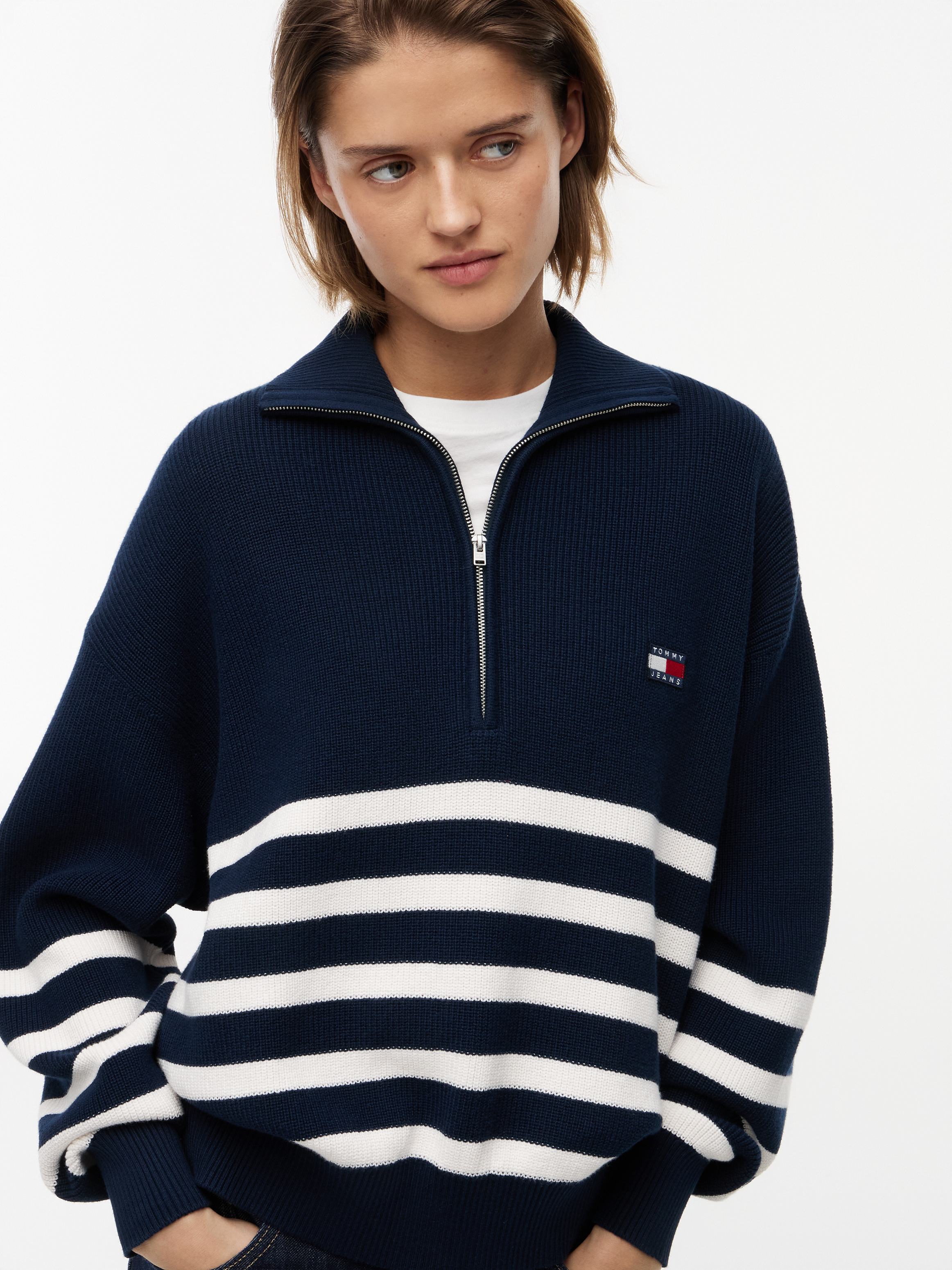 Tommy Jeans Pullover Tjw Stripe, Troyer, FüR Damen, Blau, Xl
