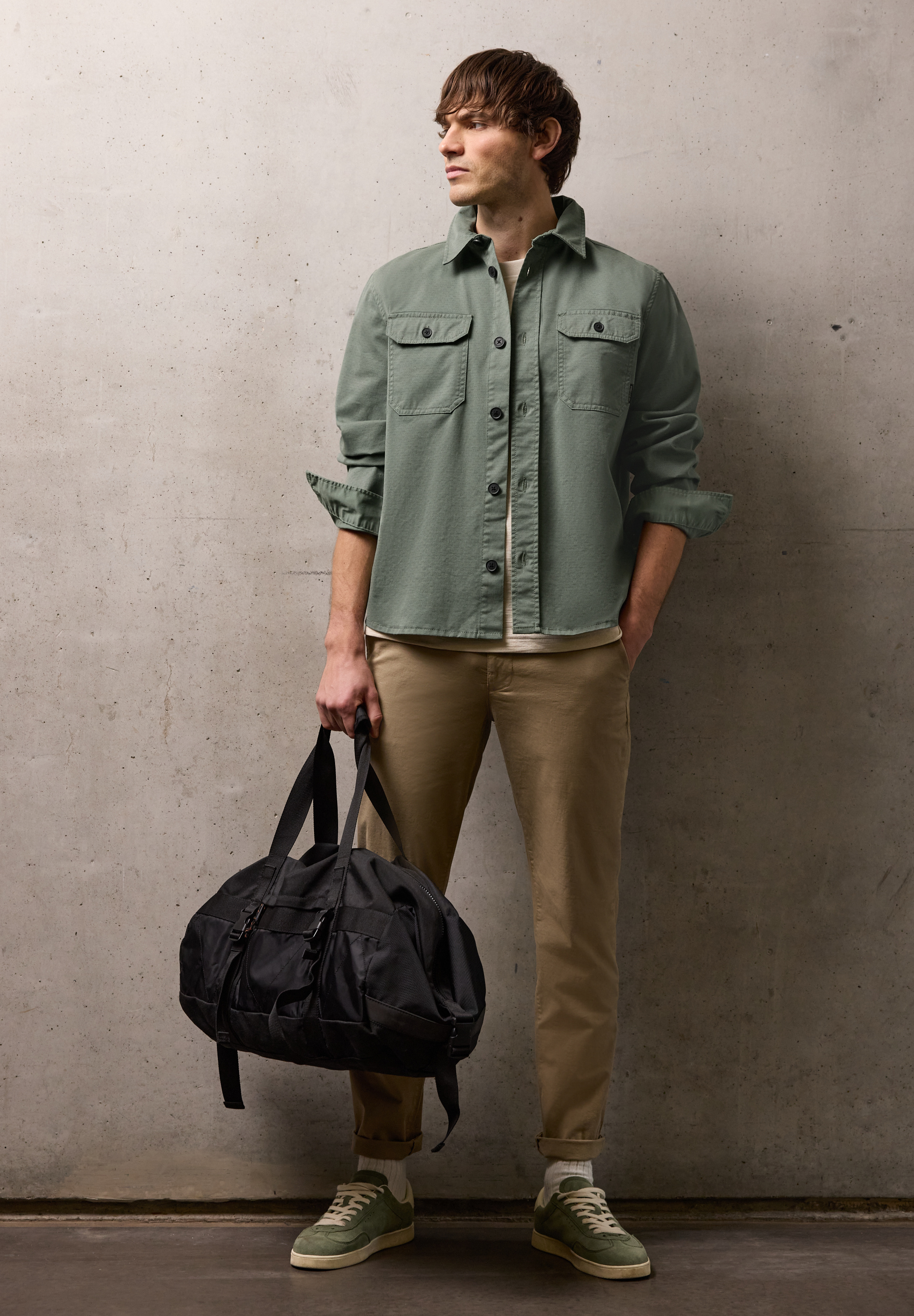 Street One Men Overshirt Garment Dye, Brusttaschen, FüR Herren, GrüN, L