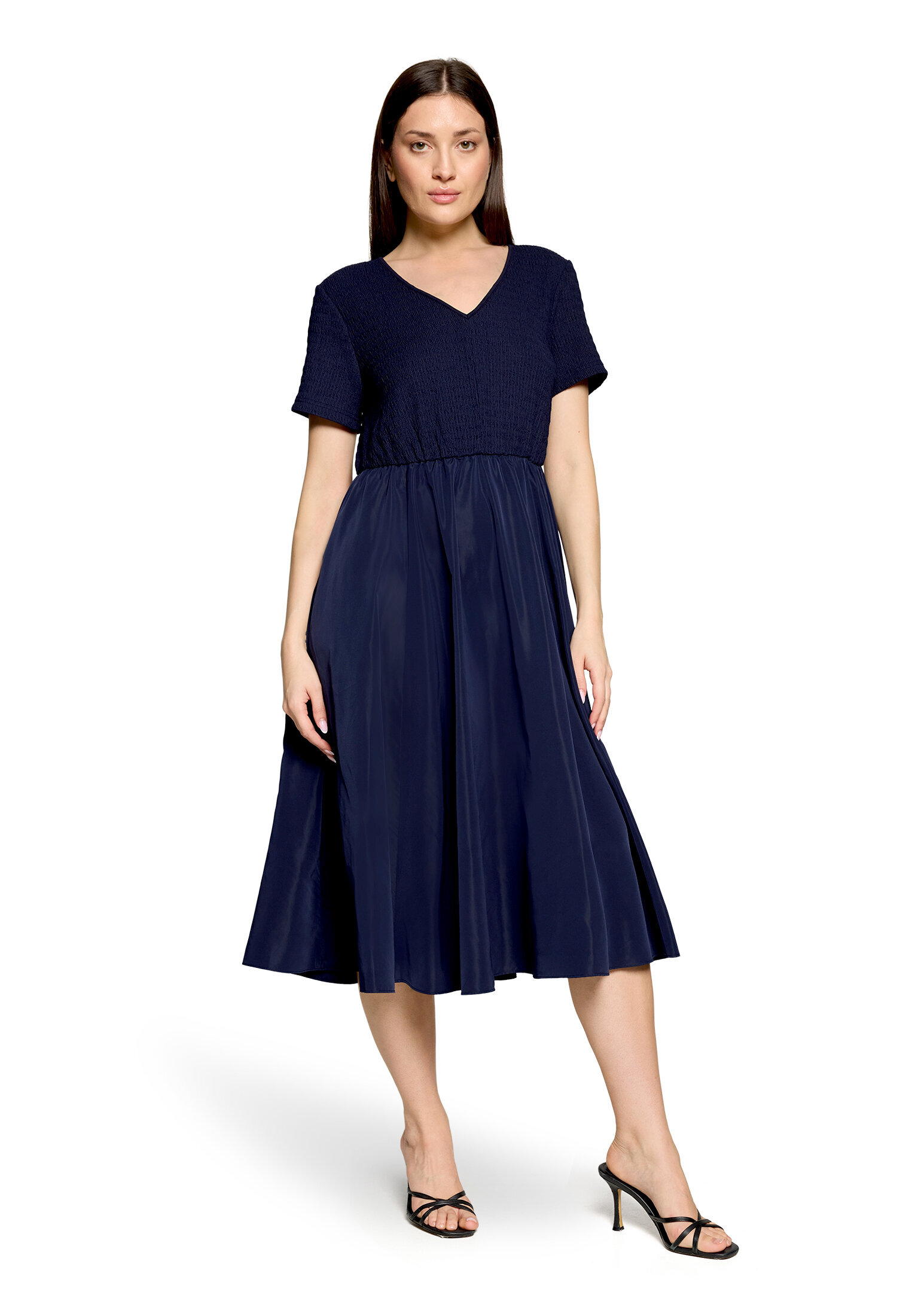 Cartoon Midikleid Mit Eingrifftaschen, Blau, 38