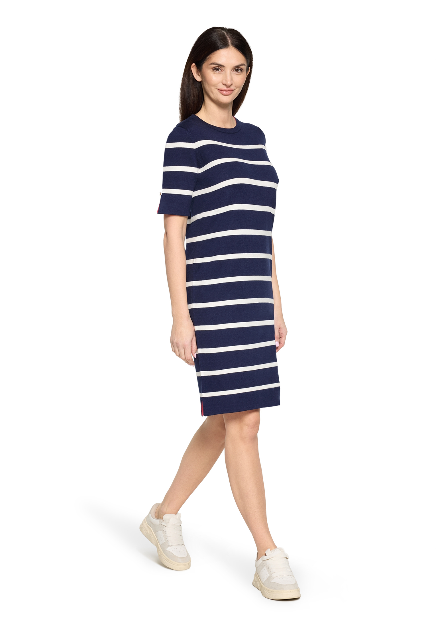 Cartoon Strickkleid Mit Rundhalsausschnitt, Blau, 36