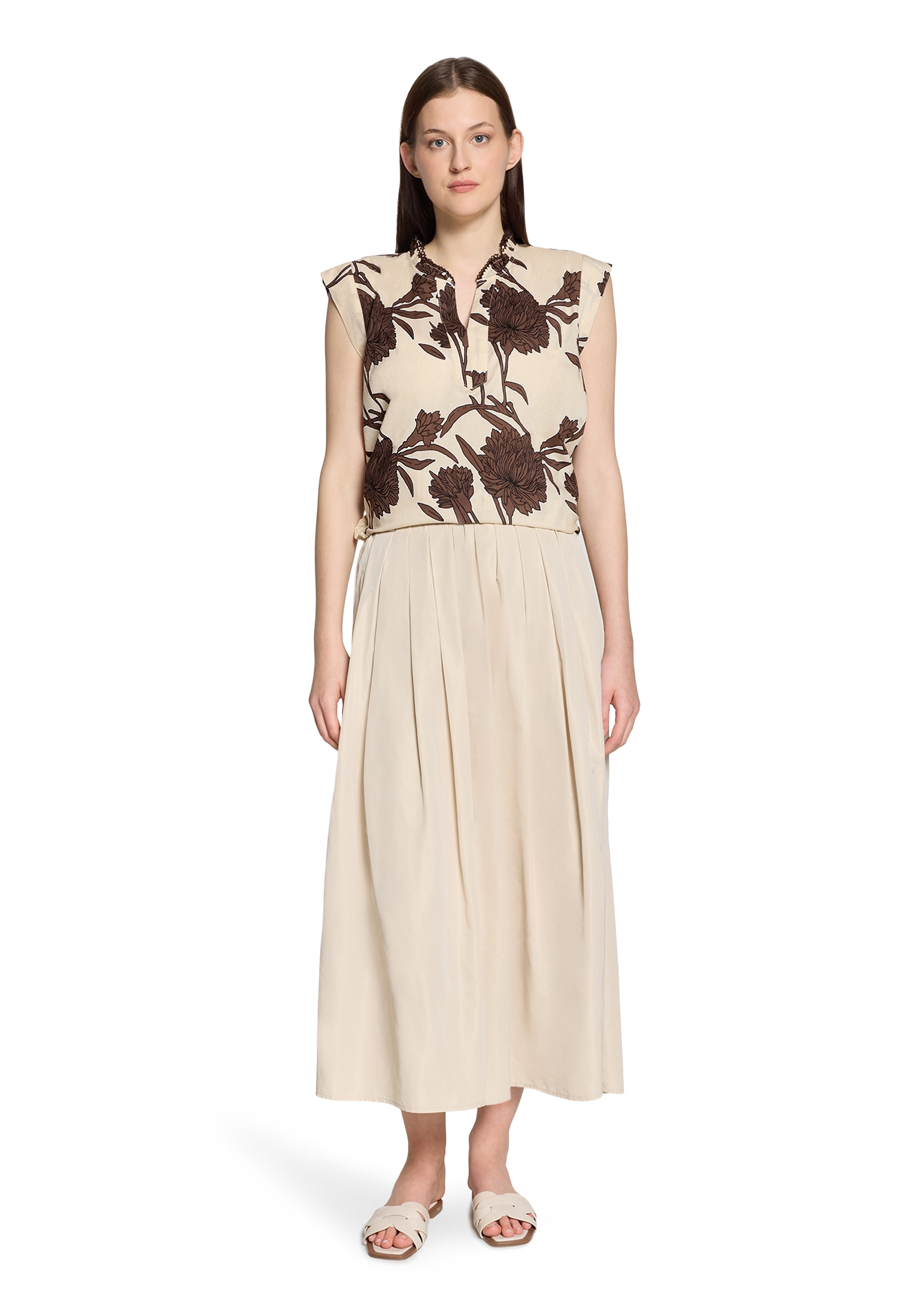 Cartoon Blusentop, V-Ausschnitt, FüR Damen, Beige|Braun, 46