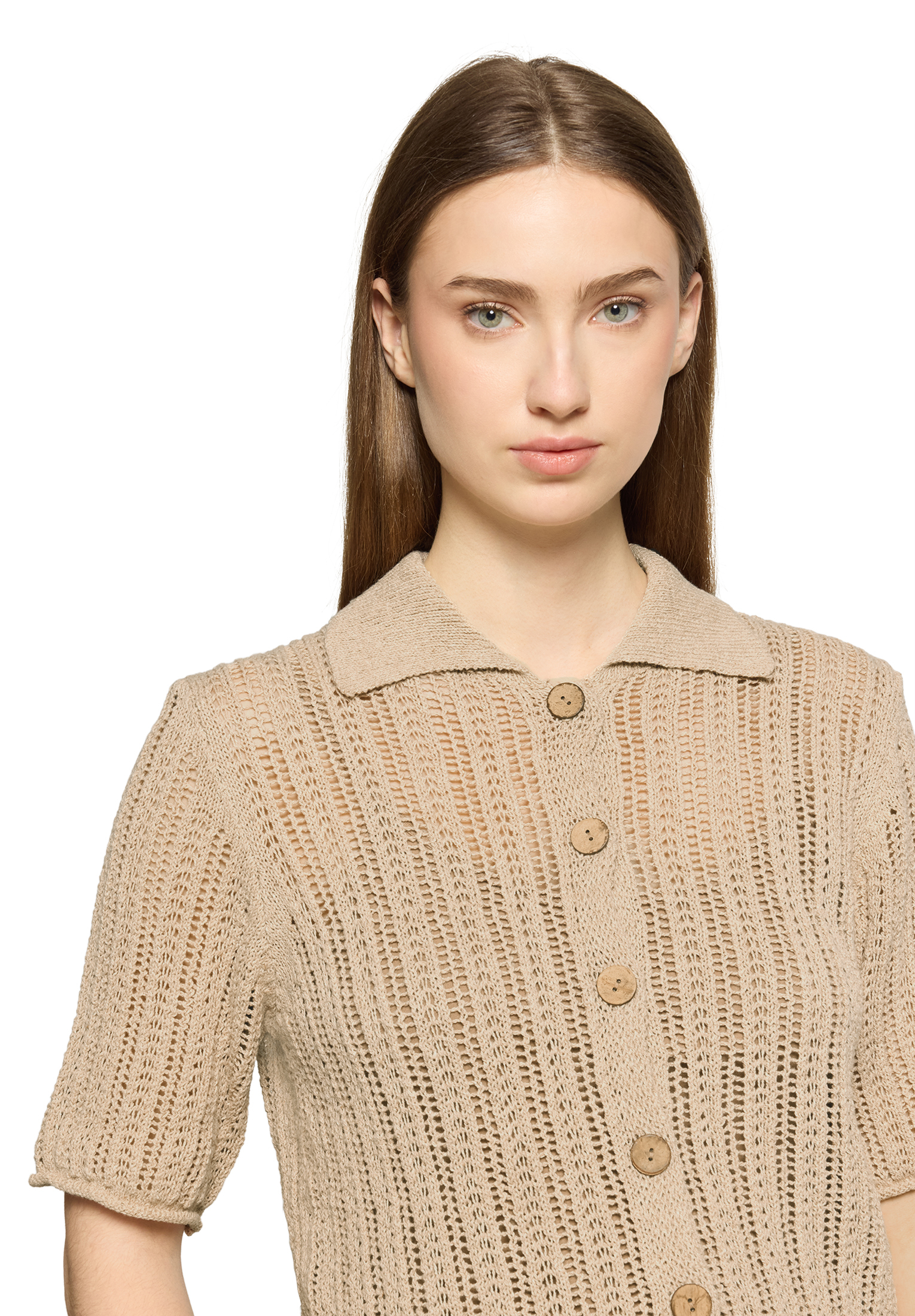 Cartoon Strickjacke, Klappkragen, FüR Damen, Beige, 42