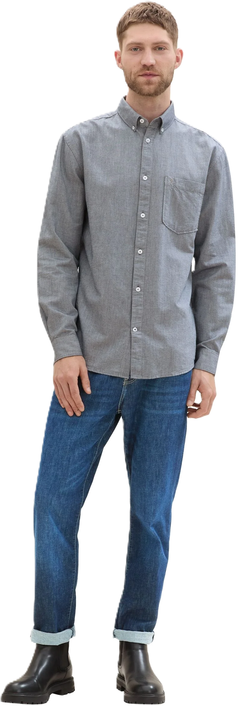 Tom Tailor Freizeithemd, Regular Fit, Langarm, Button-Down-Kragen, FüR Herren, Grau, Xl