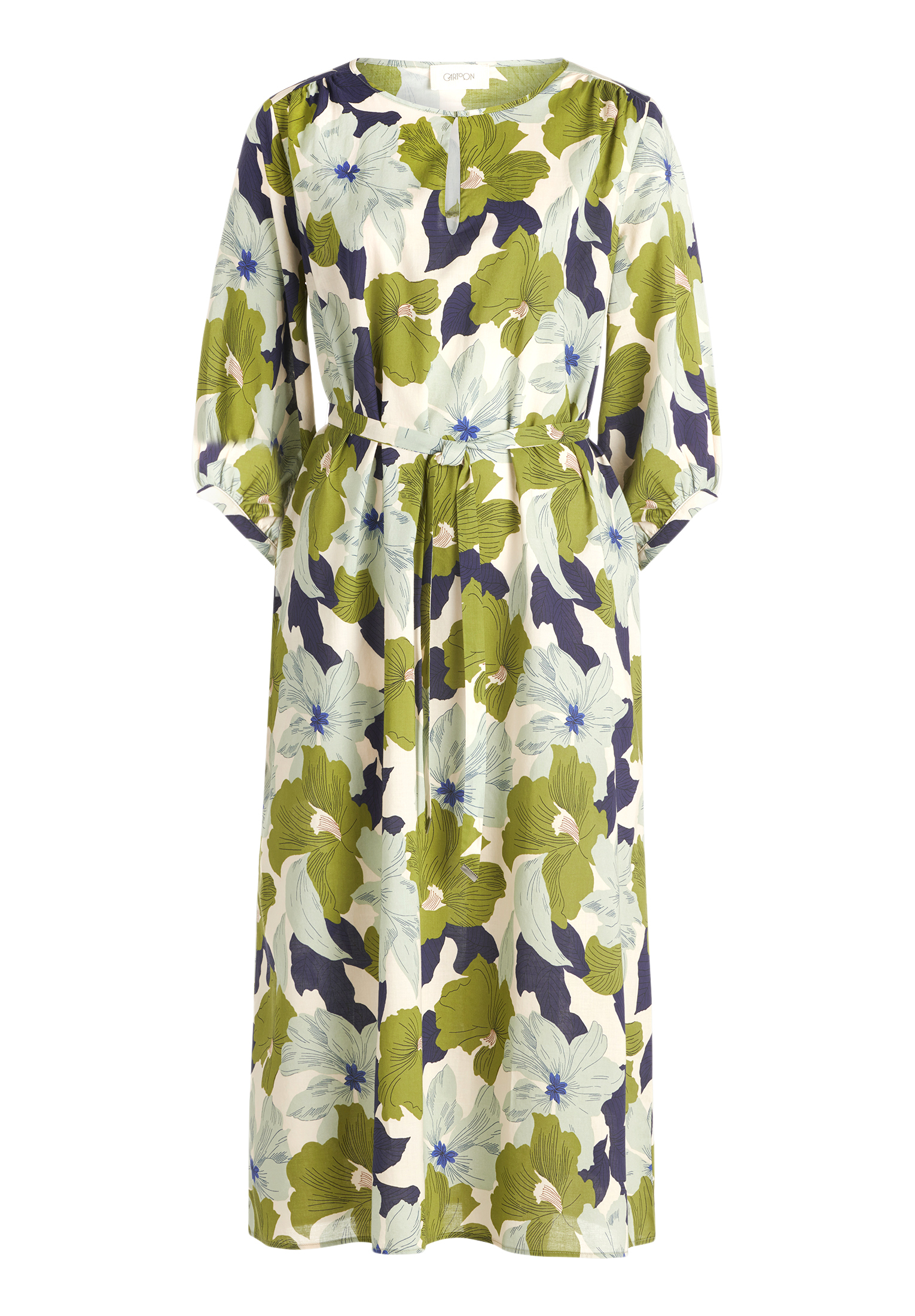 Cartoon Blusenkleid, Schwingend, FüR Damen, Weiß|GrüN, 38