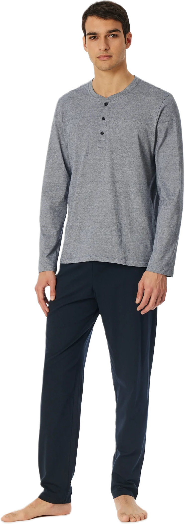 Schiesser Casual Essentials Schlafanzug, Baumwolle, FüR Herren, Blau, 50