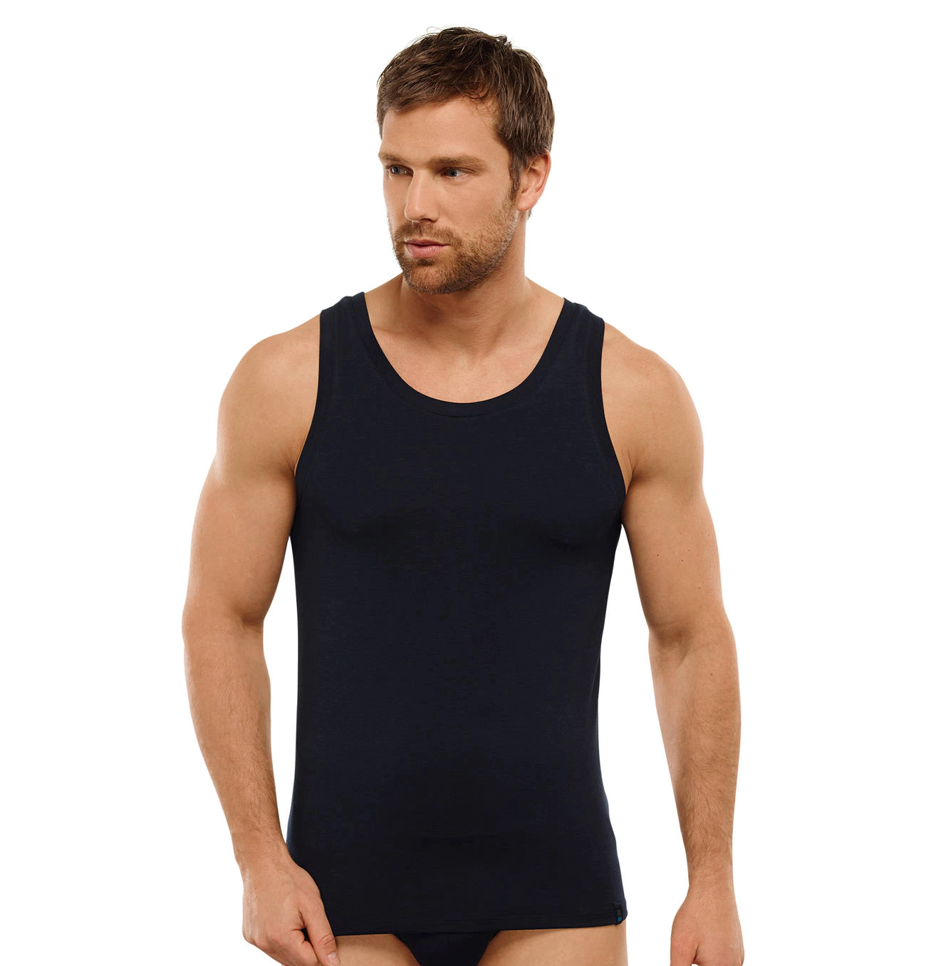 Schiesser Long Life Soft Tank Top, Rundhals-Ausschnitt, Uni, FüR Herren, Schwarz, 7
