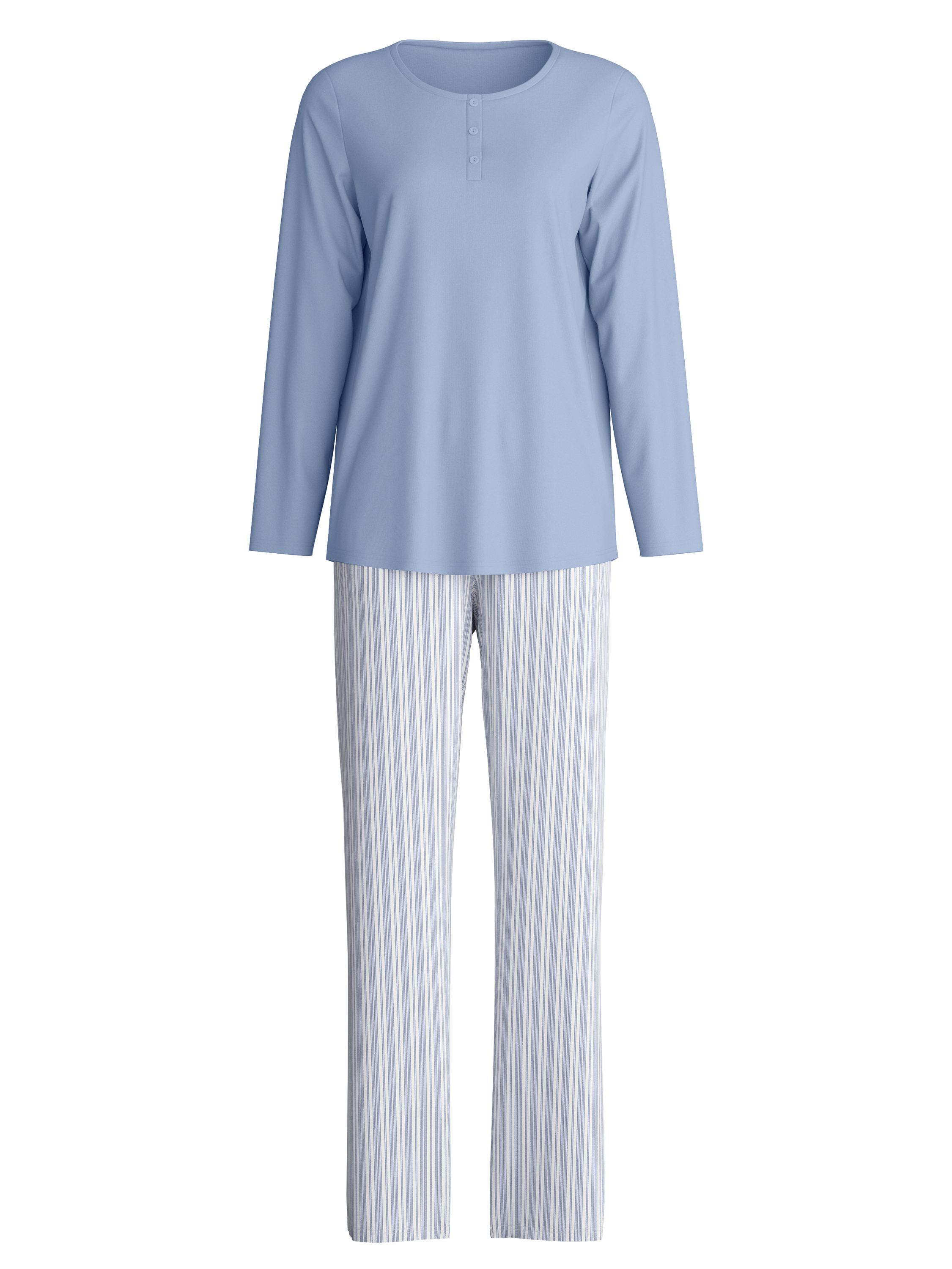 Calida Damen Pyjama, Lang Striped Dreams, Blau, S