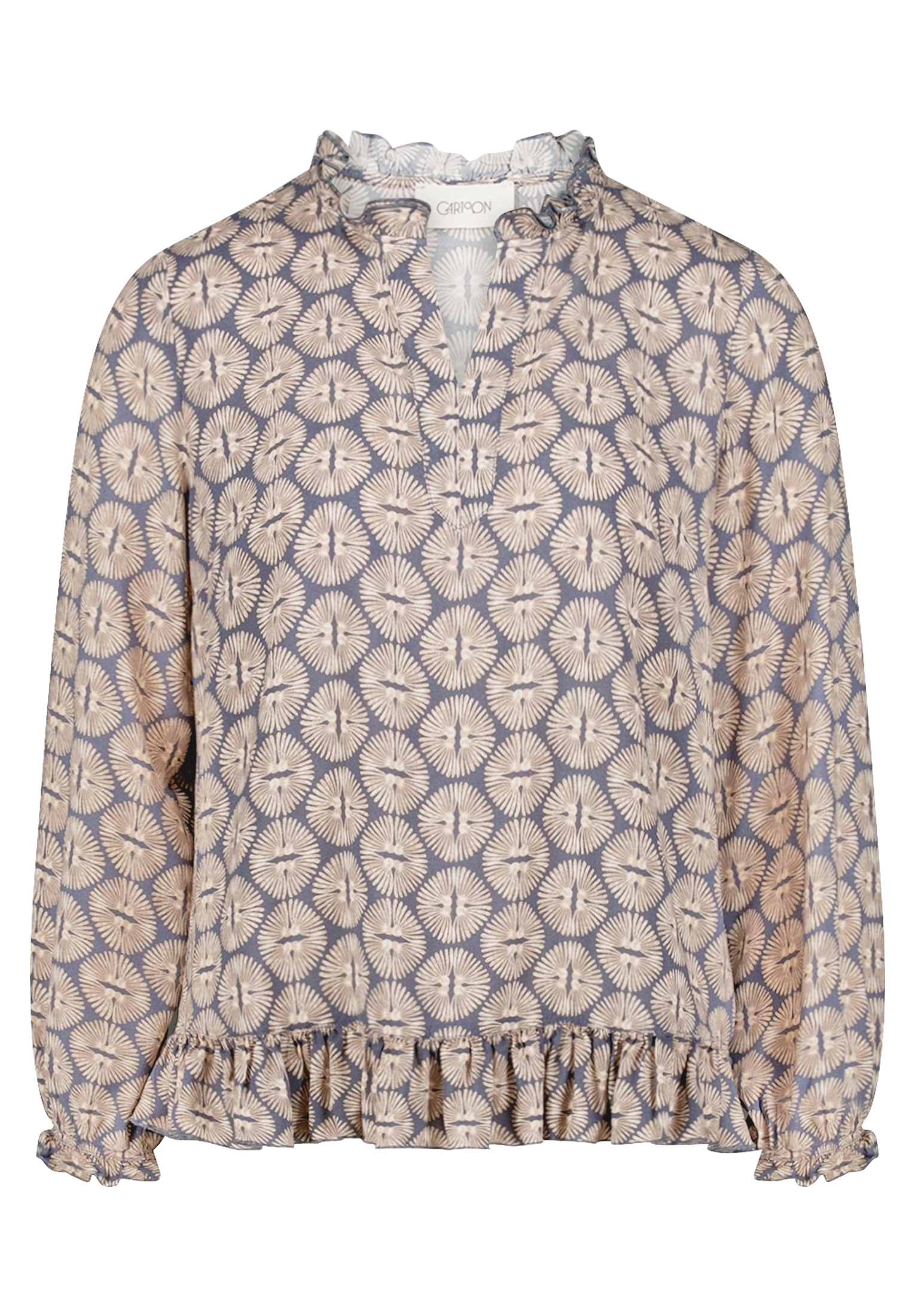 Cartoon Bluse, RüSchen, FüR Damen, Blau|Beige, 42