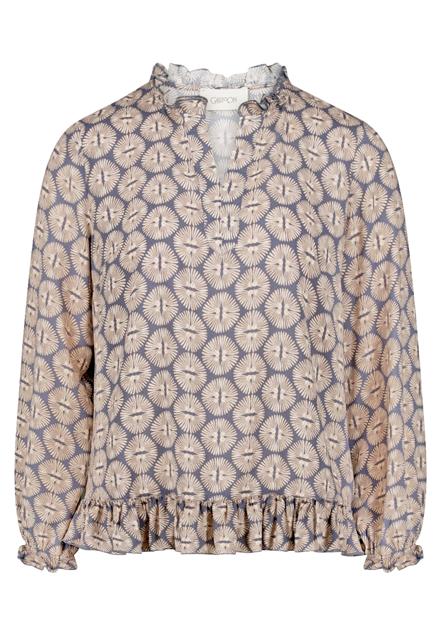 Cartoon Bluse, RüSchen, FüR Damen, Blau|Beige, 46