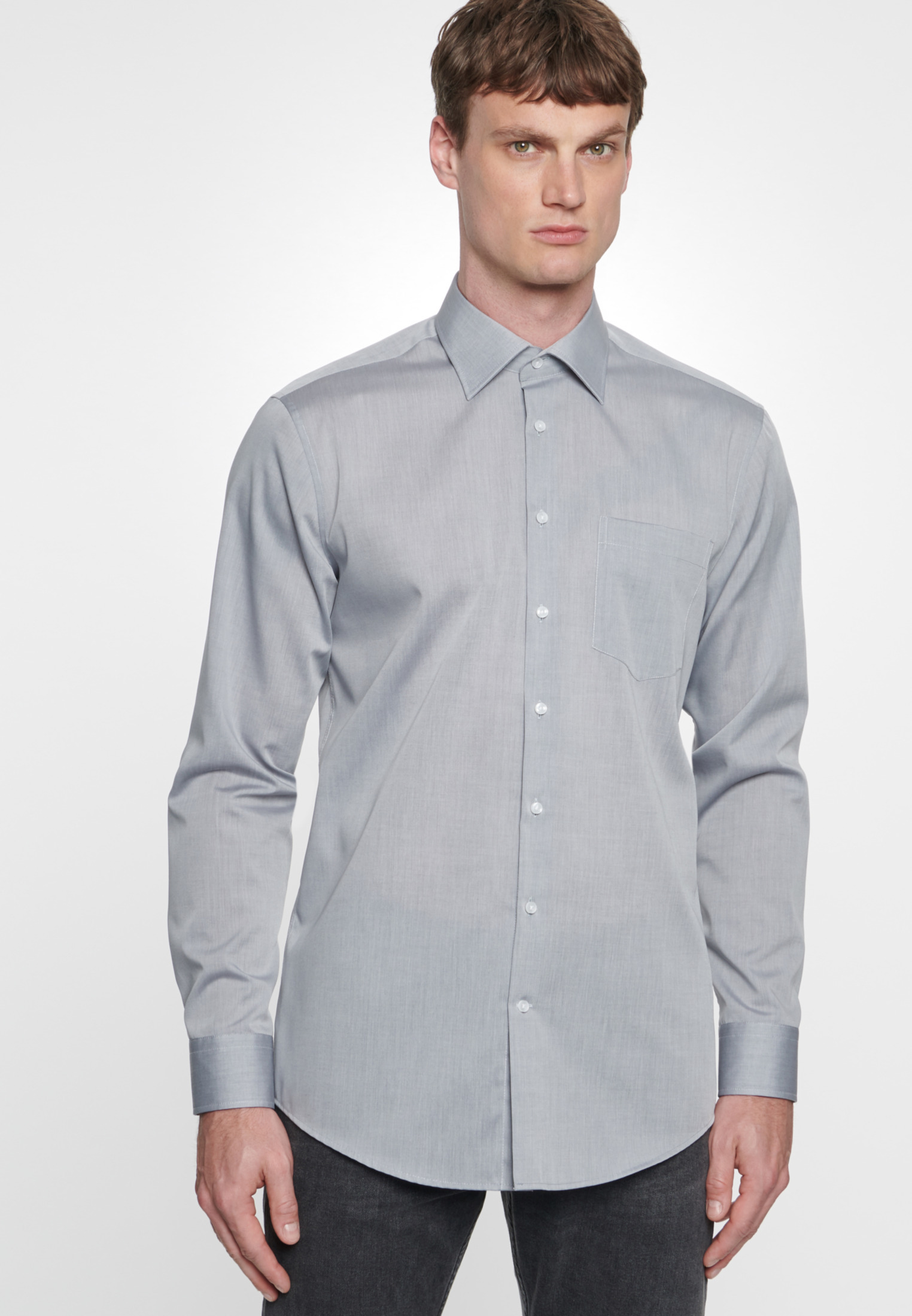 Seidensticker 1 Bus Chambray 02000, 32 Anthra, 45, Grau, 45