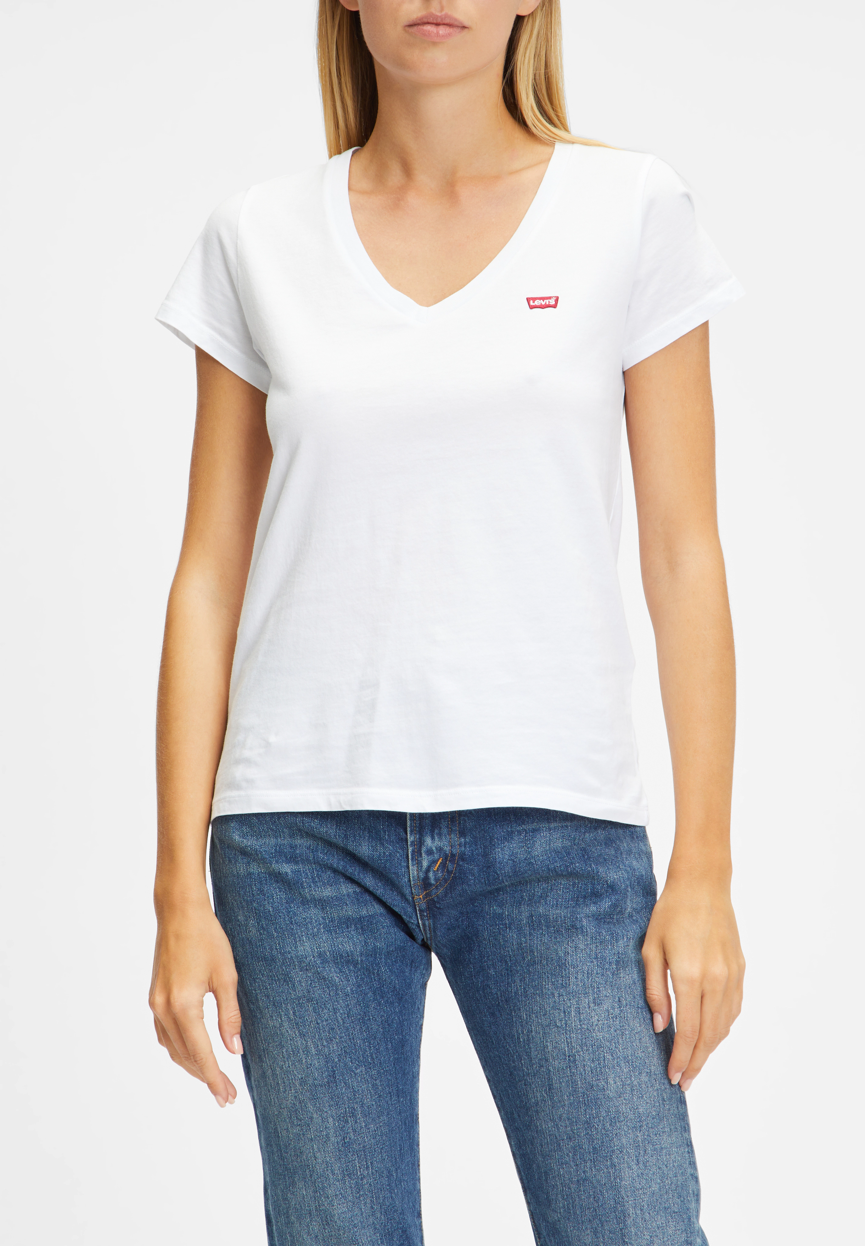 Levi's® T-Shirt, V-Ausschnitt, Logo-Stickerei, FüR Damen, Weiß, L