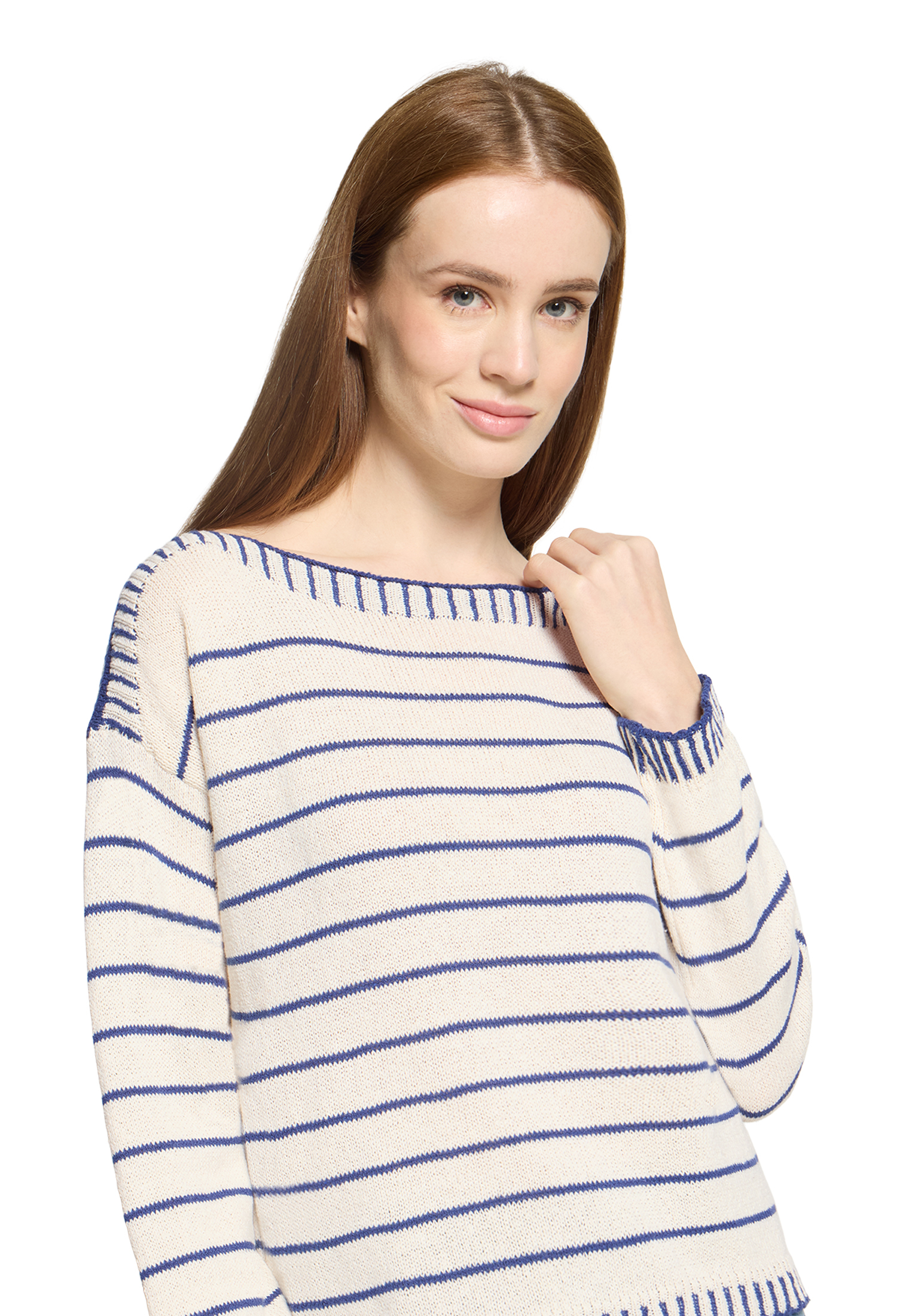 Cartoon Strickpullover, U-Boot-Ausschnitt, FüR Damen, Blau|Beige, 44