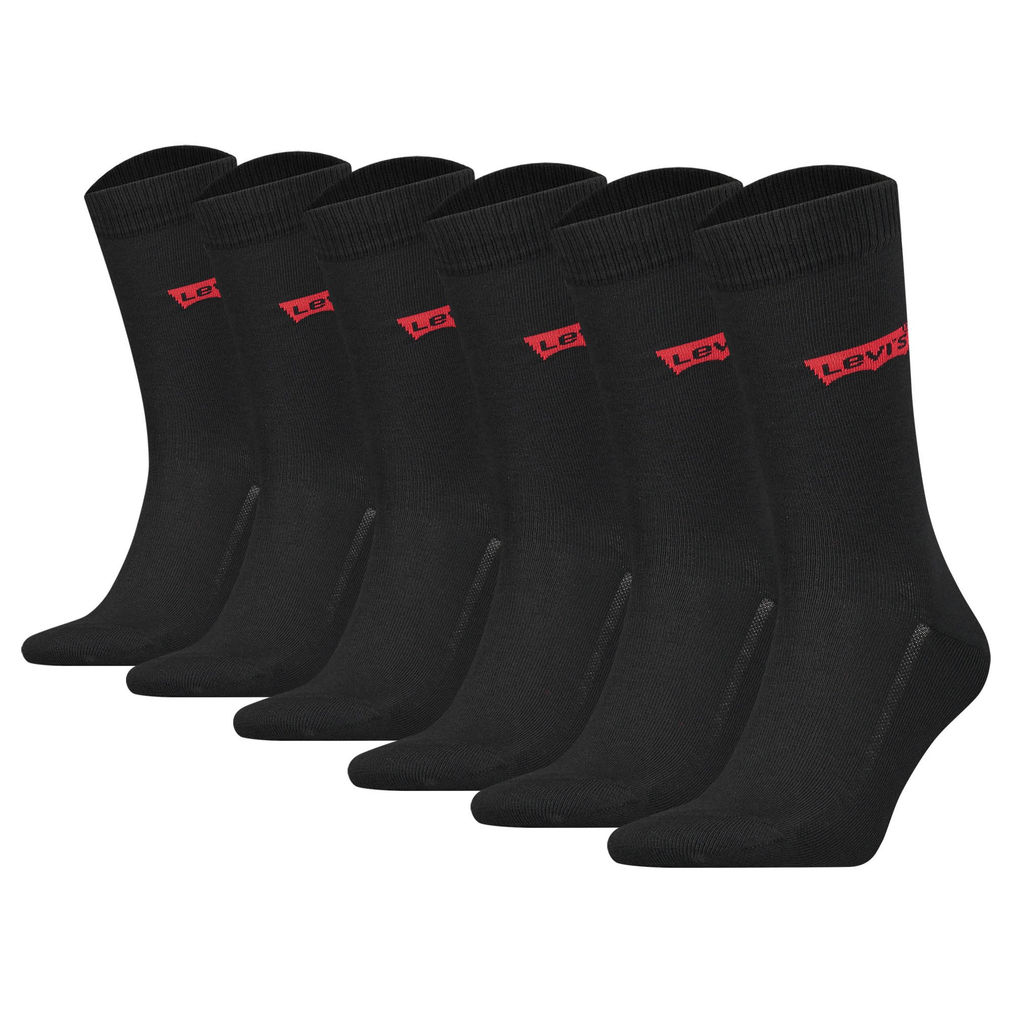 Levi's® Herren Socken 6Er Pack- Regular Cut Batwing, Ecom, Logo, Einfarbig, Schwarz, 43-46