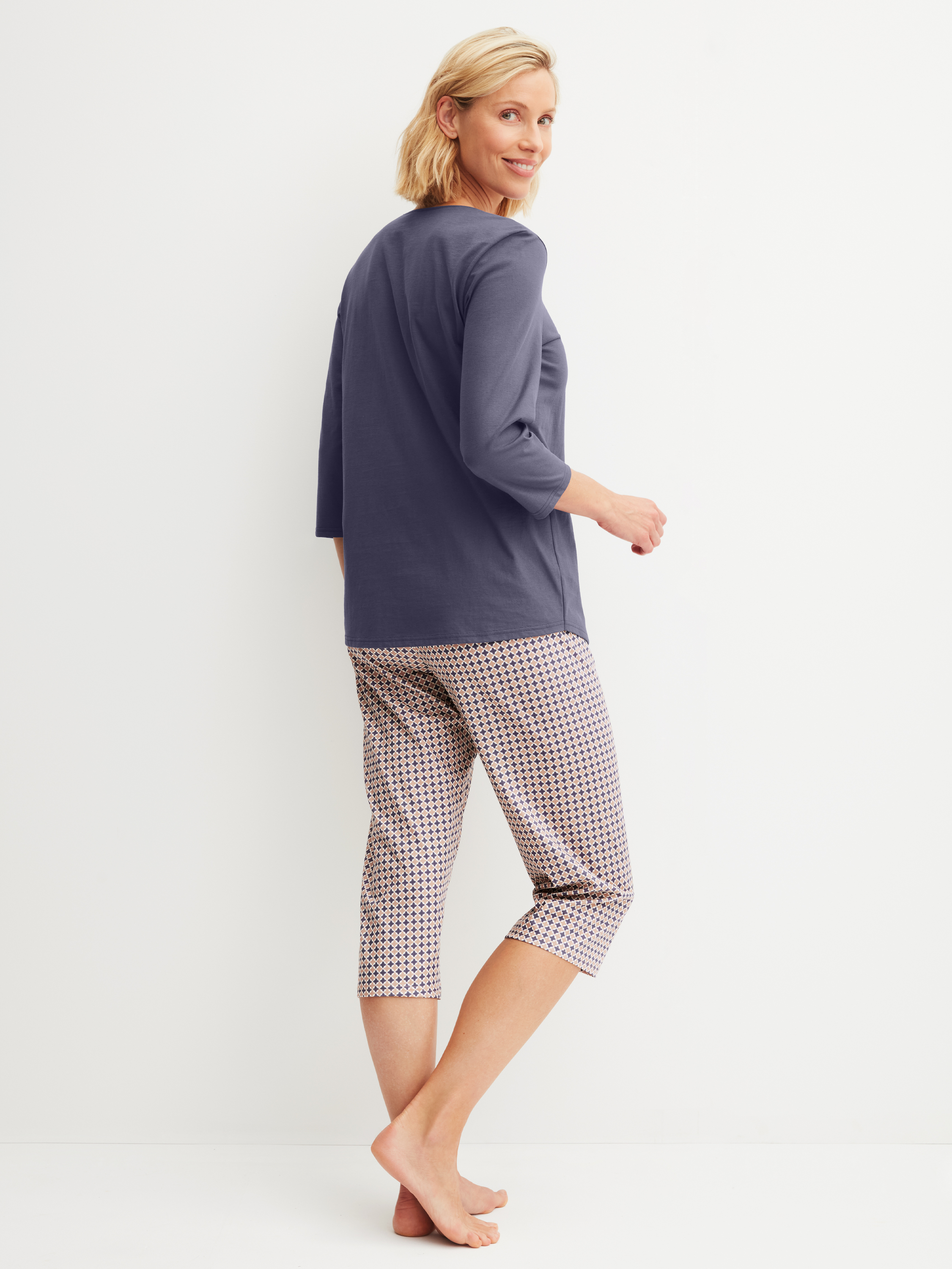 Calida Damen 3/4-Pyjama Flower Nights, Blau, L