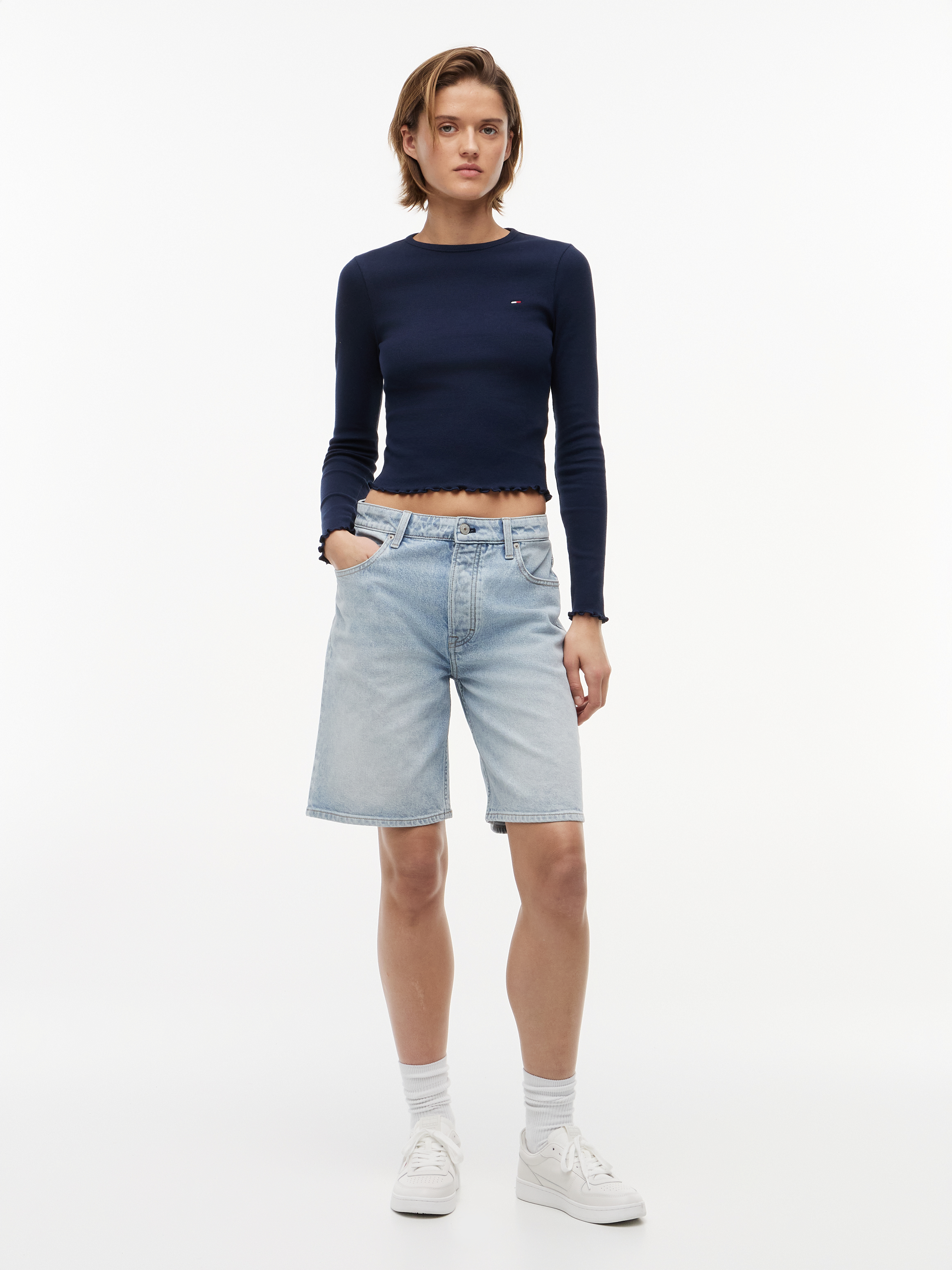 Tommy Jeans Langarmshirt, Cropped, FüR Damen, Blau, Xs