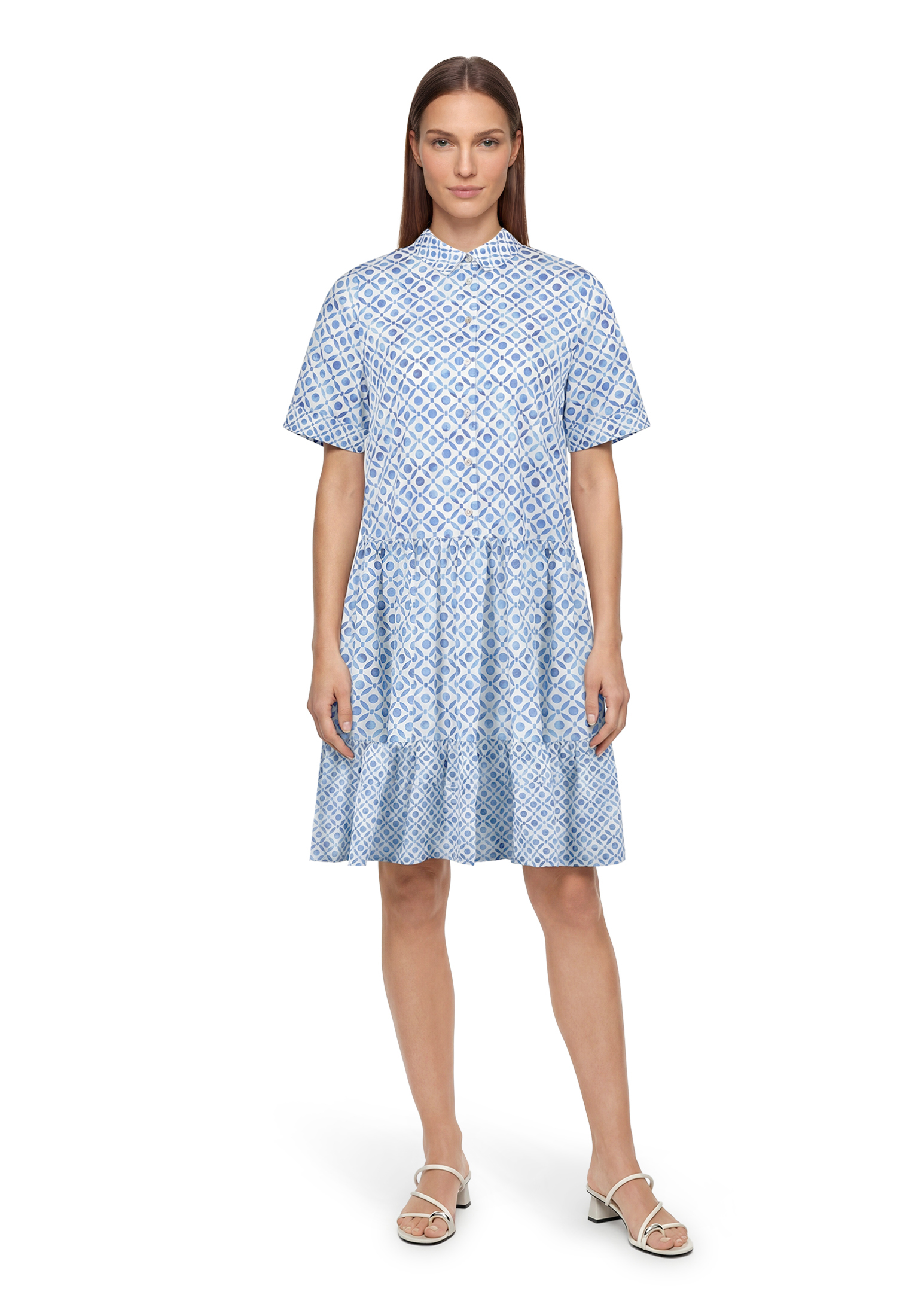 Cartoon Blusenkleid, Knielang, FüR Damen, Weiß|Blau, 40