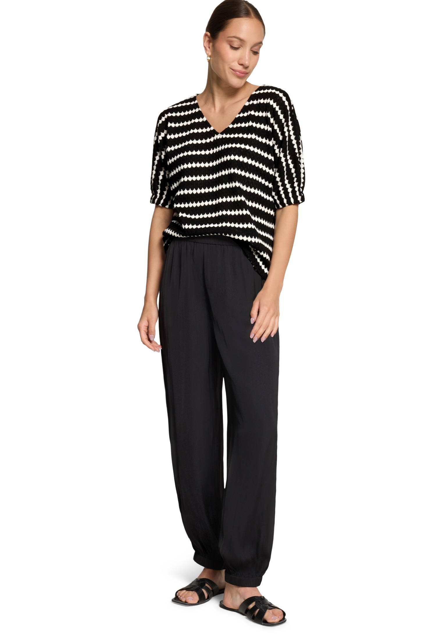 Zero Shirtbluse, V-Ausschnitt, FüR Damen, Schwarz|Weiß, 34