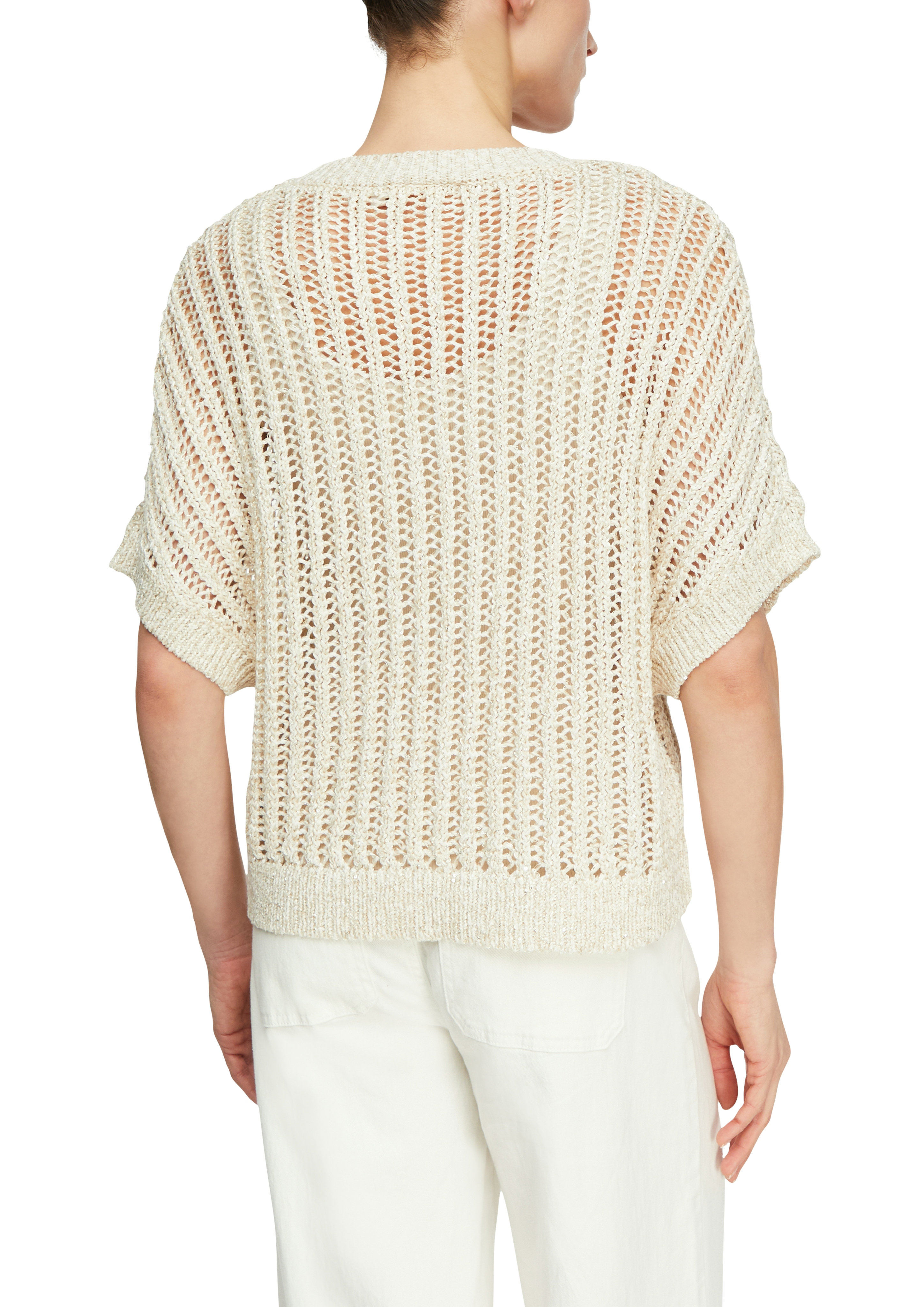 Comma, Strick-Shirt, Halbarm, Rundhals-Ausschnitt, FüR Damen, Beige, M