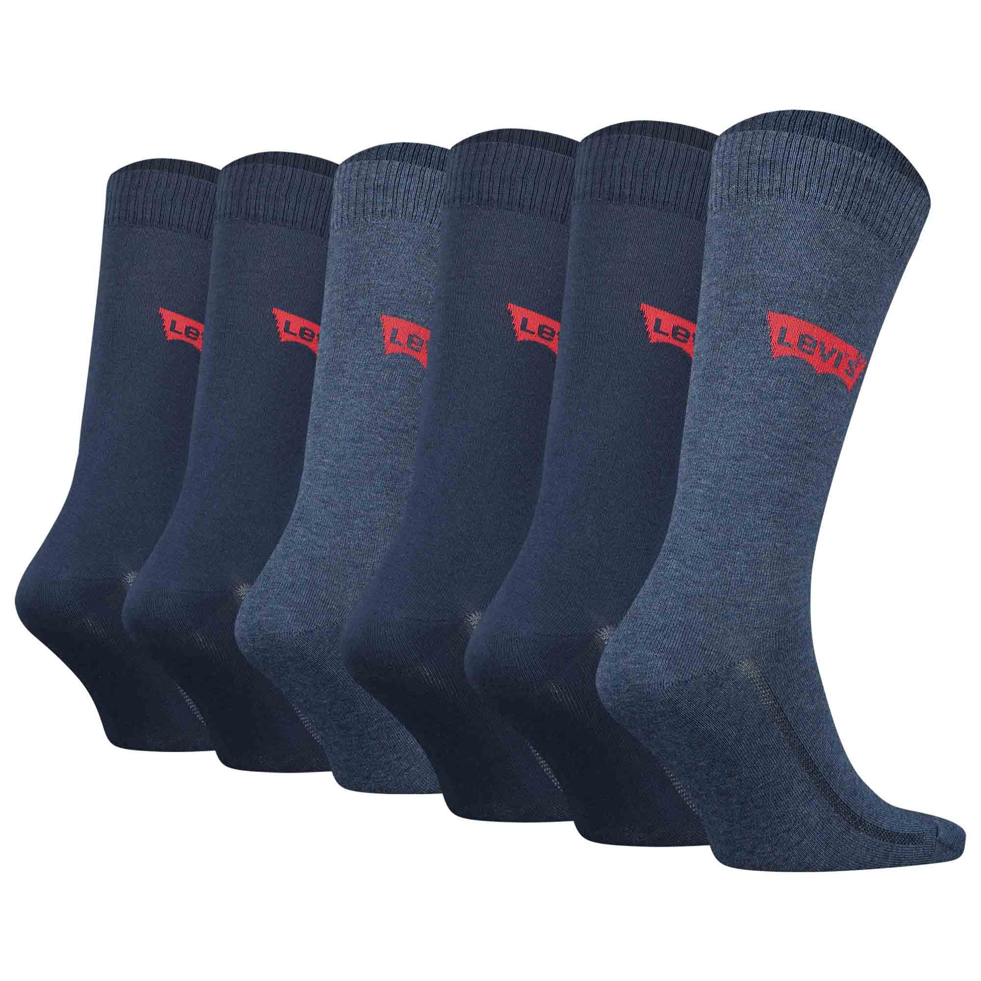 Levi's® Herren Socken 6Er Pack- Regular Cut Batwing, Ecom, Logo, Einfarbig, Blau, 39-42