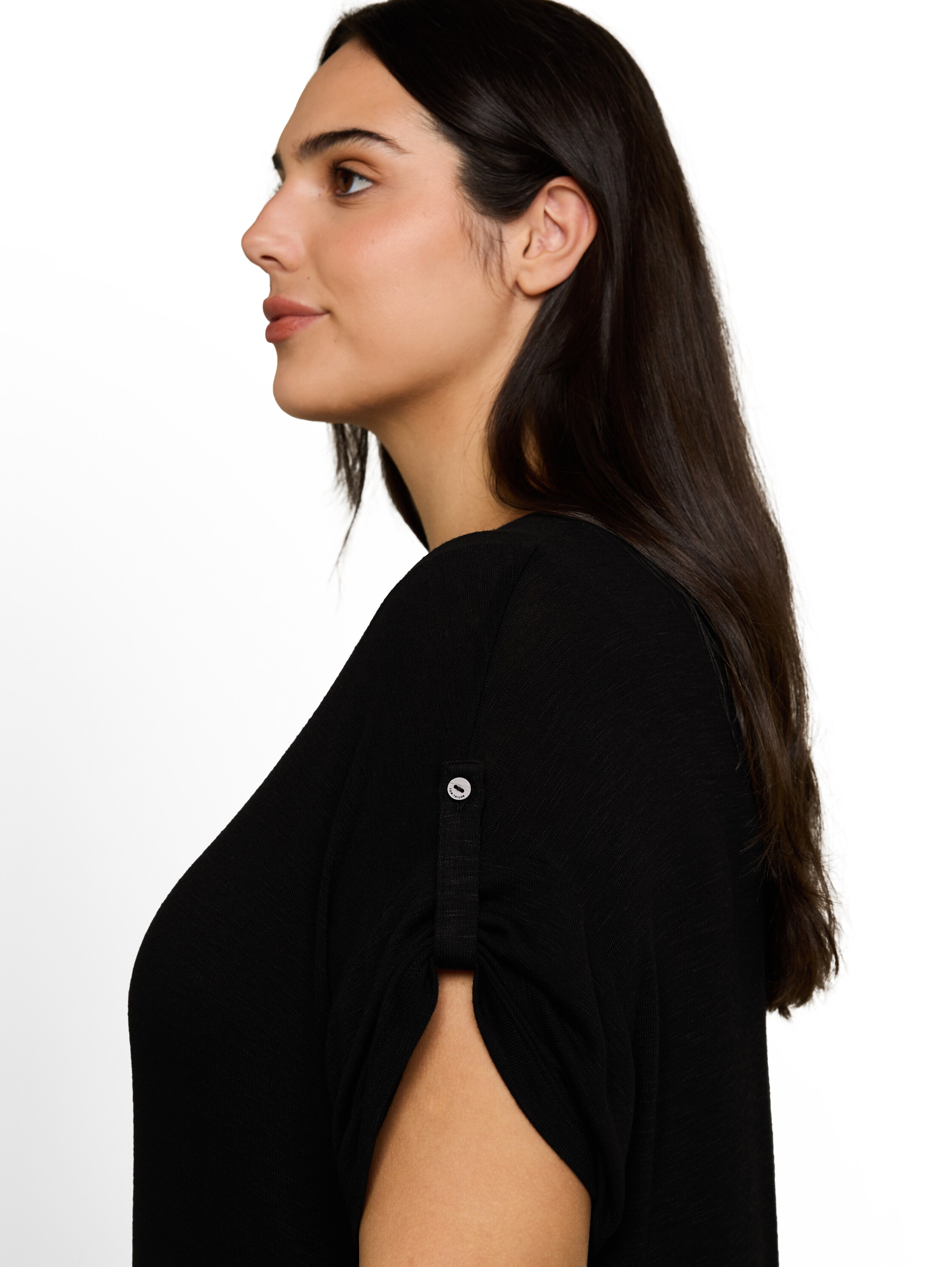 Tom Tailor Plus T-Shirt, UmschlagäRmel, FüR Damen, Schwarz, 46