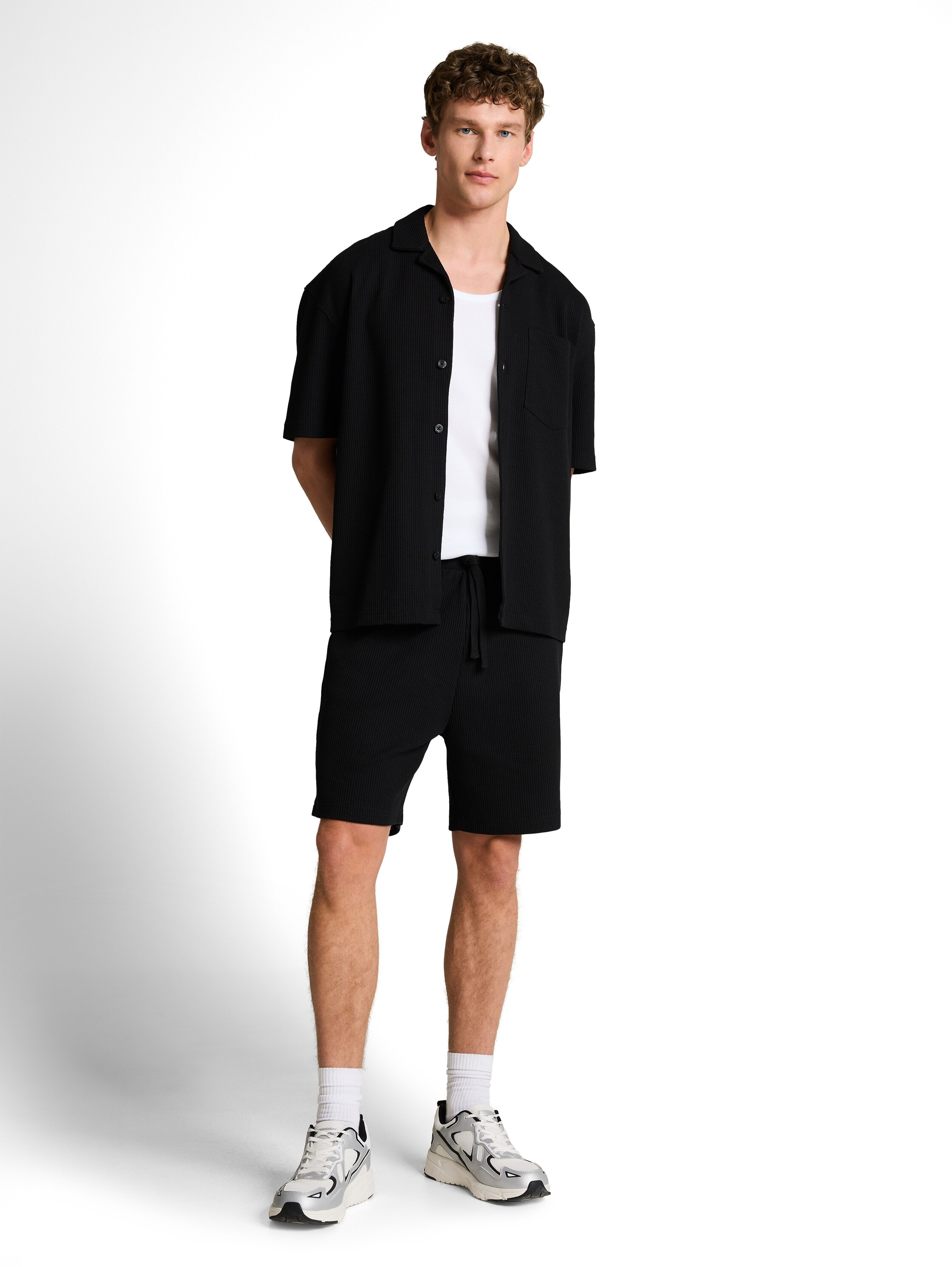 Denim Tom Tailor Freizeithemd, Body Fit, Kurzarm, Reverskragen, FüR Herren, Schwarz, S