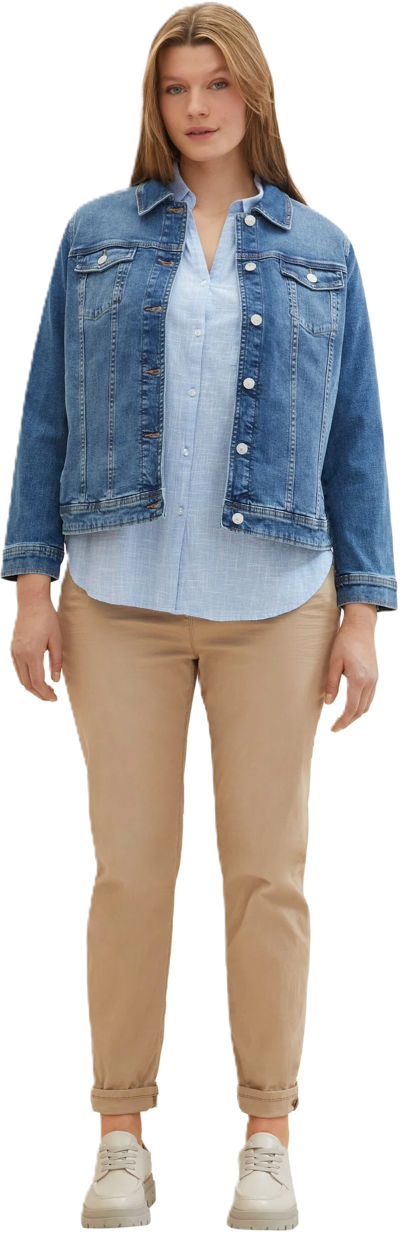 Tom Tailor Plus Jeansjacke, Kentkragen, Brusttaschen, FüR Damen, Blau, 48