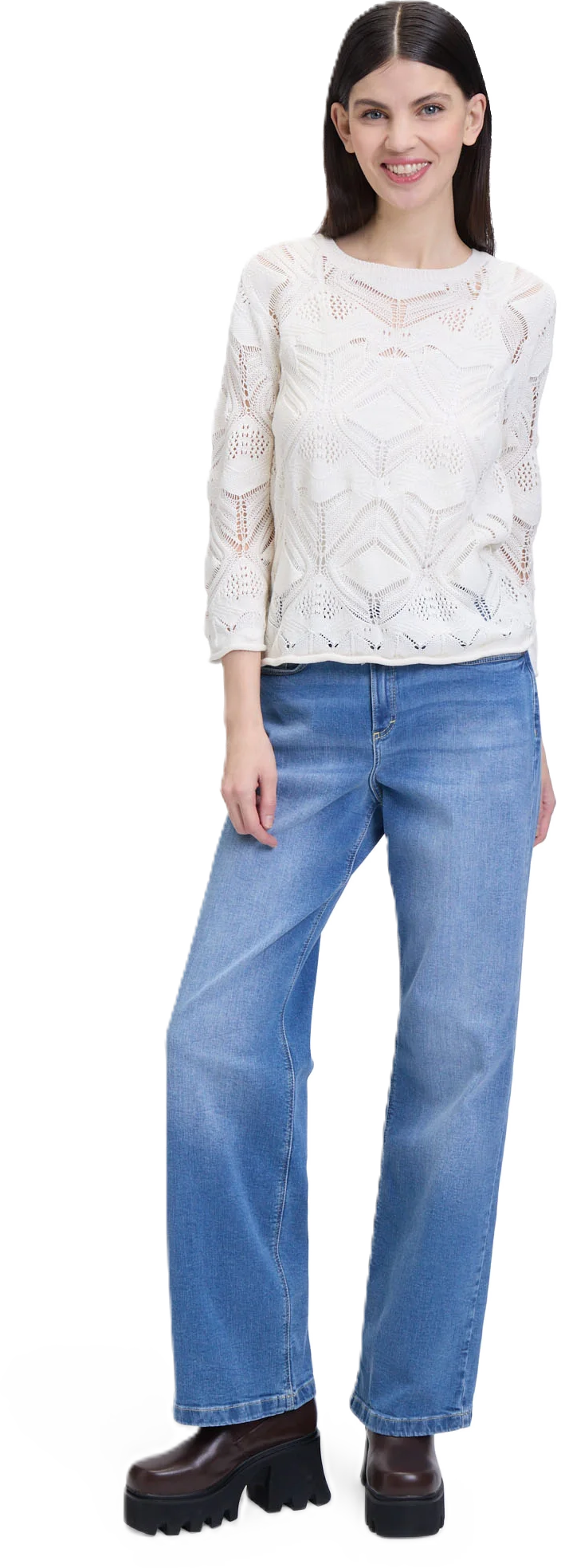 Cartoon Strickpullover, Baumwolle, 3/4-Arm, FüR Damen, Beige, 44