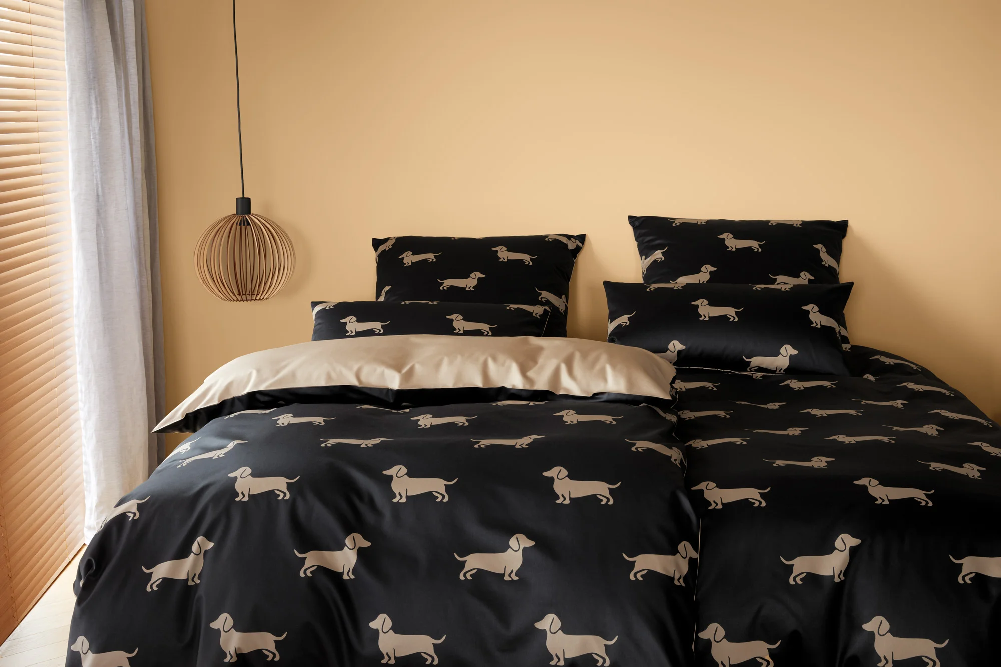 Elegante Mako-Satin-BettwäSche "Dogs", Schwarz|Beige, 135X200 Cm