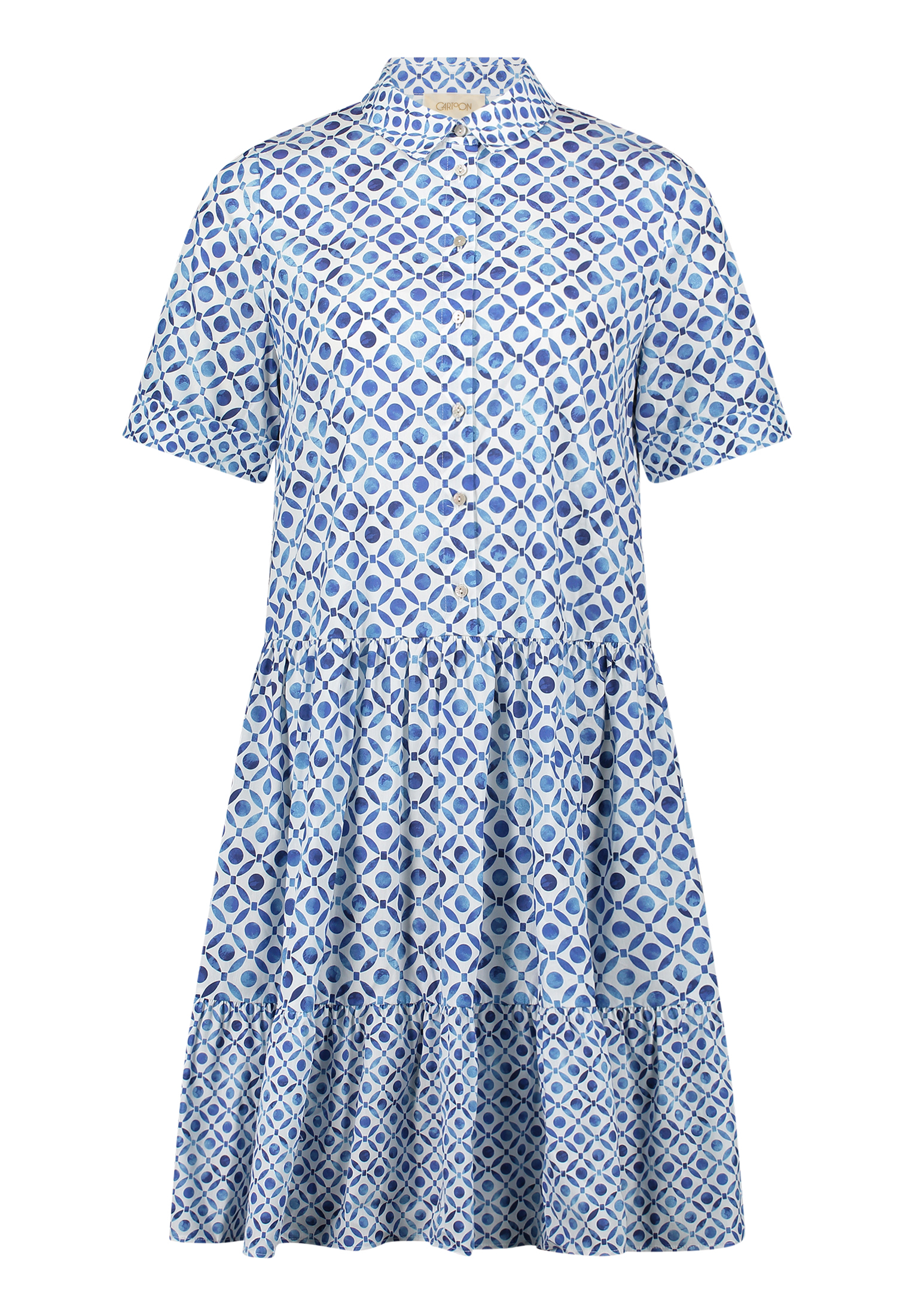 Cartoon Blusenkleid, Knielang, FüR Damen, Weiß|Blau, 34