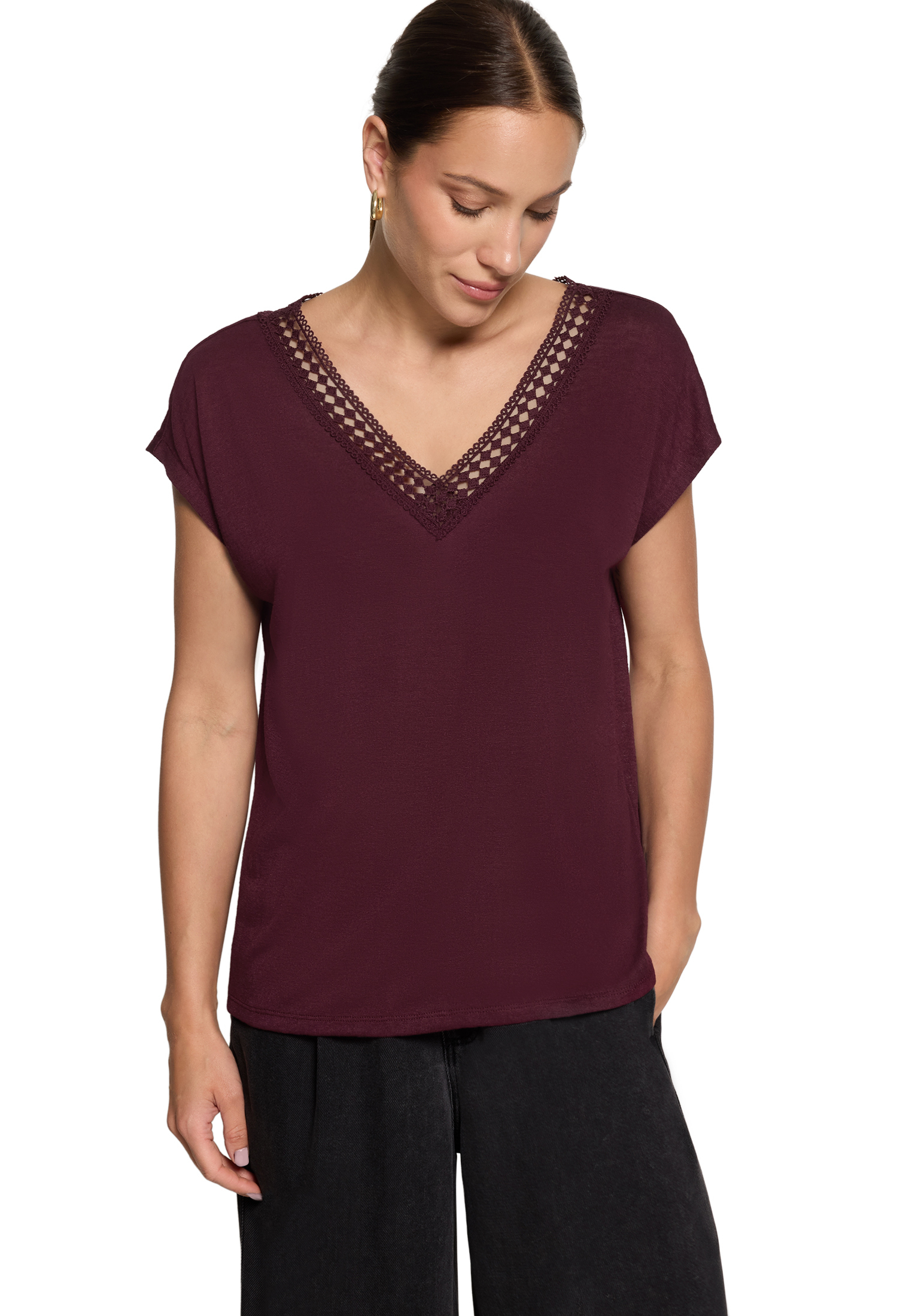 Zero T-Shirt, Spitze, FüR Damen, Schwarz, 42