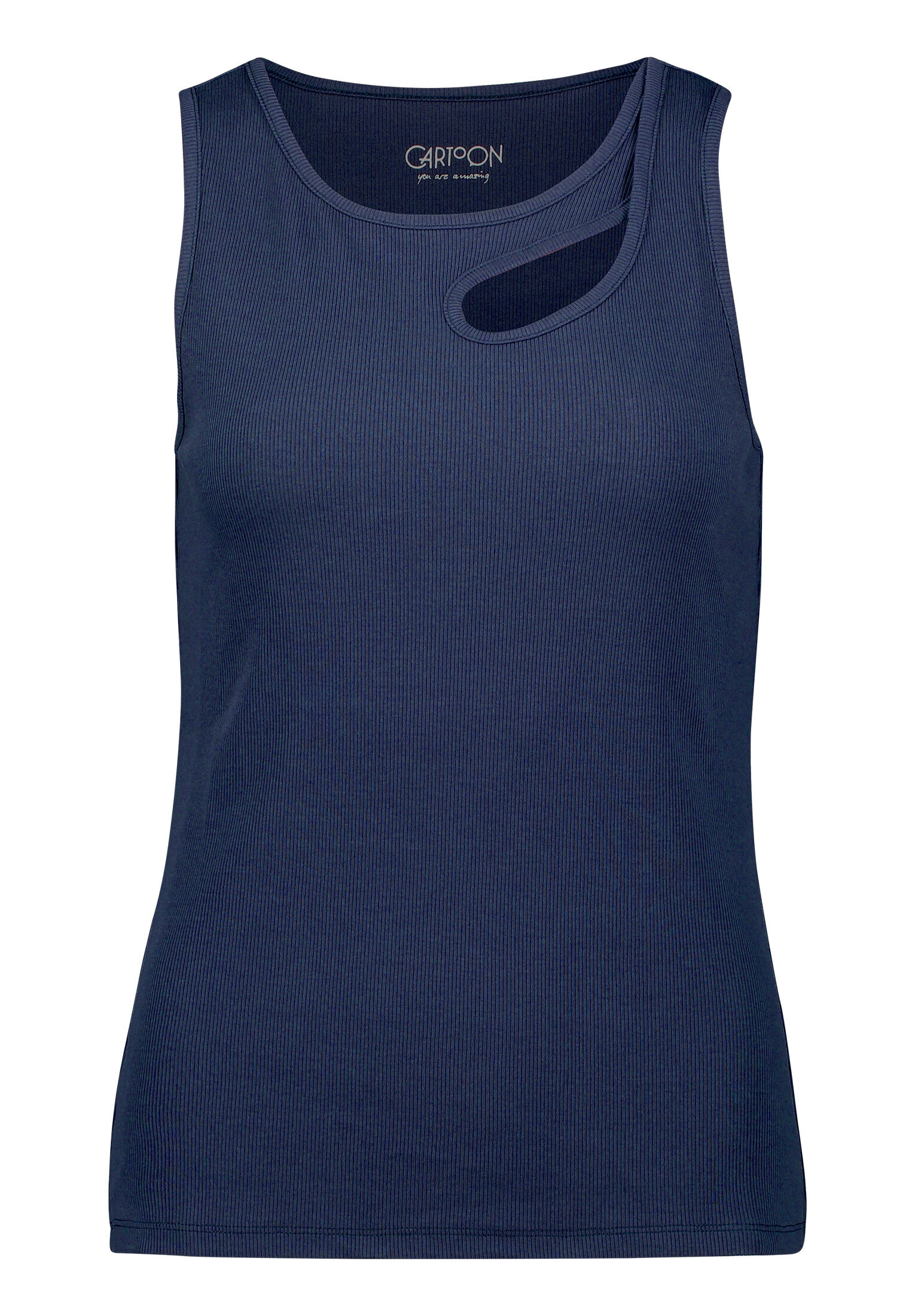 Cartoon Basic-Top Mit Rundhalsausschnitt, Blau, 34