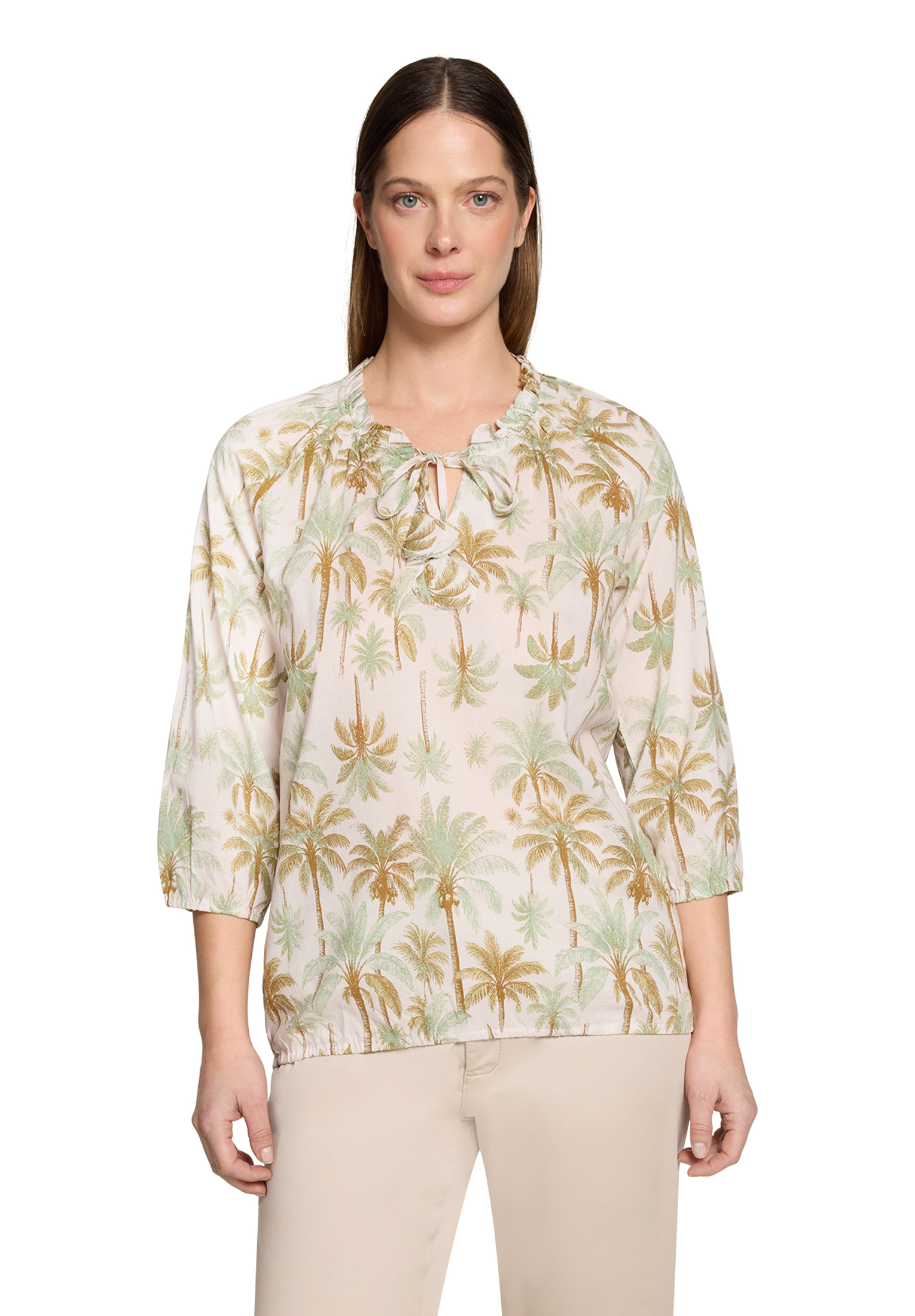 Cartoon Shirtbluse, Raffungselemente, FüR Damen, Beige, 40