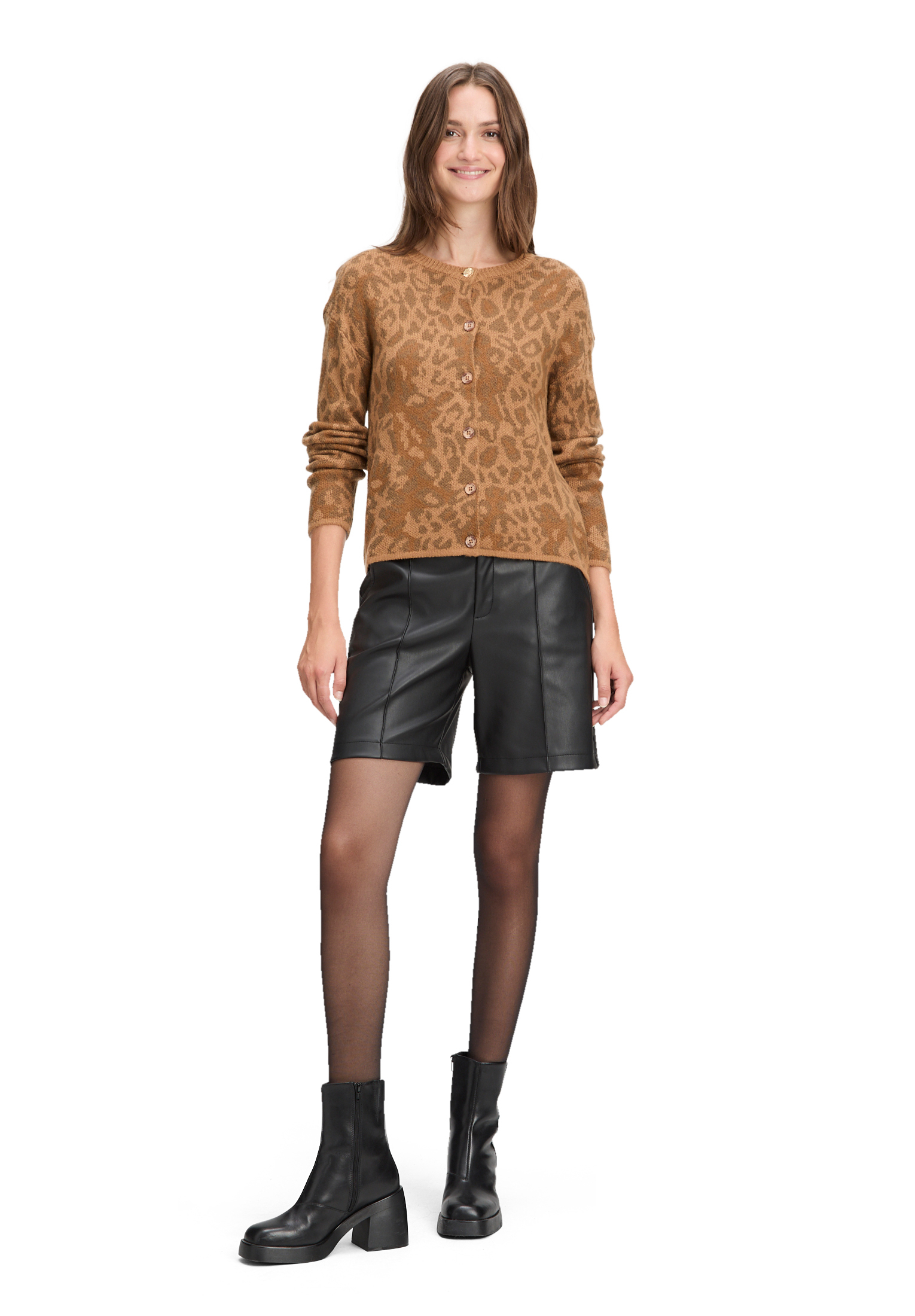 Cartoon Strick-Cardigan Mit Rundhalsausschnitt, Braun, 44