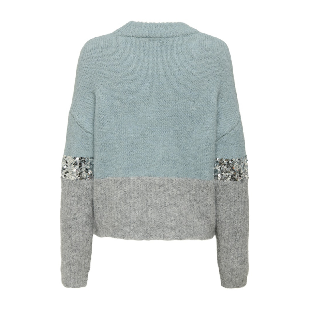 Only® Pullover, Pailletten-Details, FüR Damen, Blau|Grau, M
