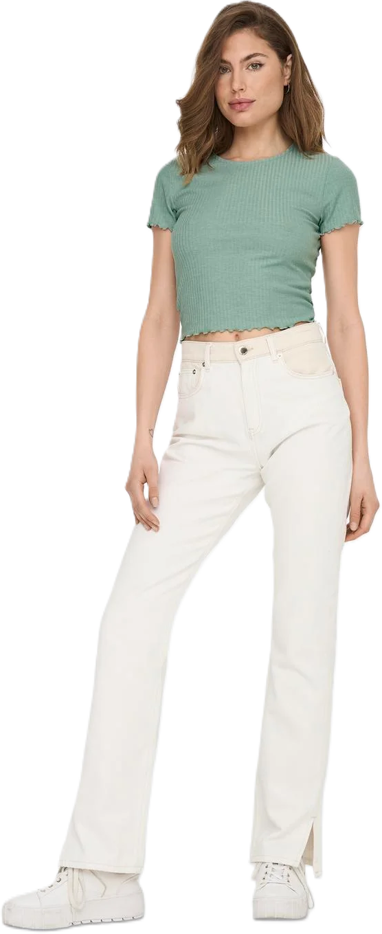 Only® T-Shirt, Wellsaumkante, Cropped Fit, FüR Damen, GrüN, S
