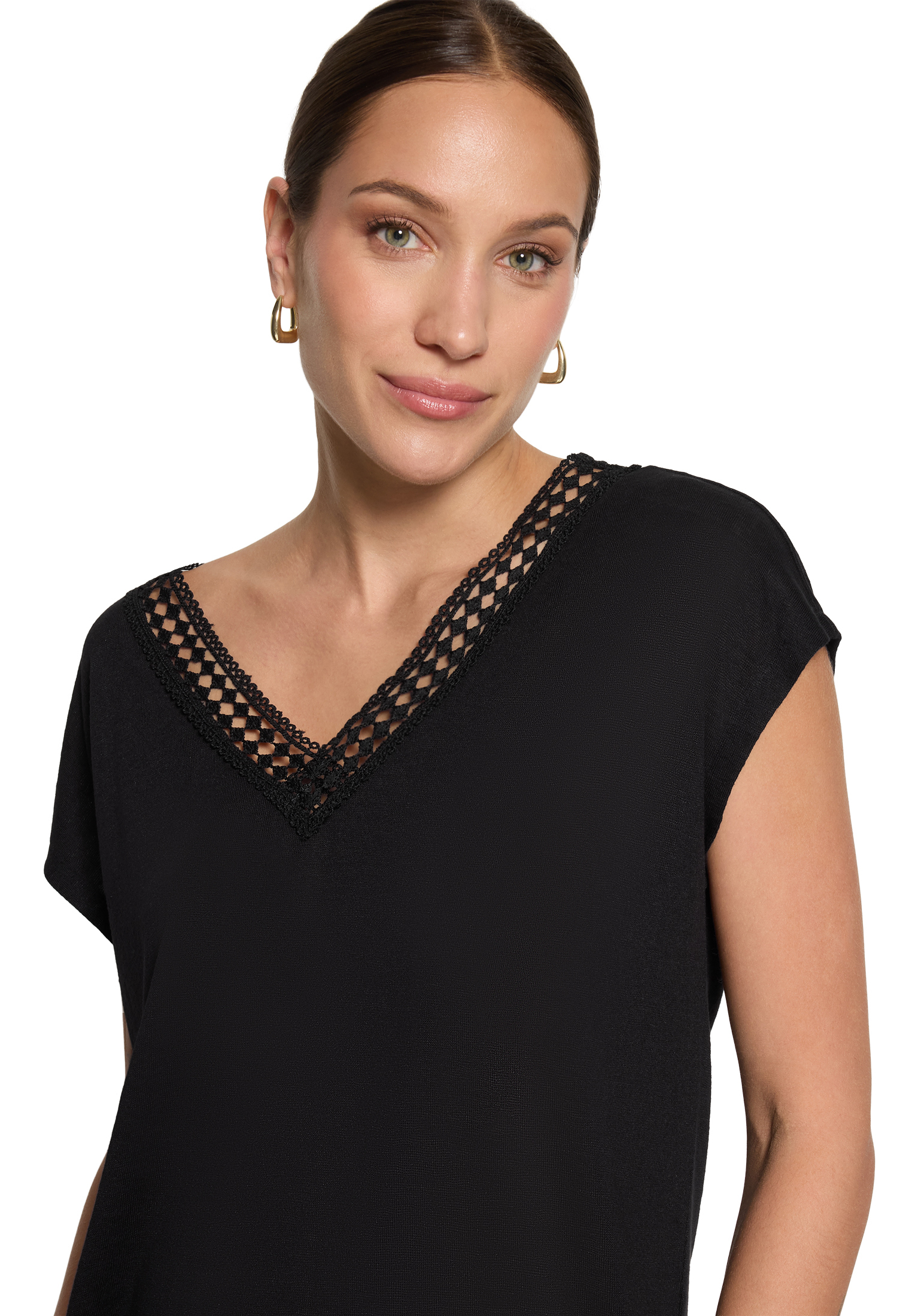 Zero Kurzarm-Shirt Mit V-Ausschnitt, Schwarz, 38